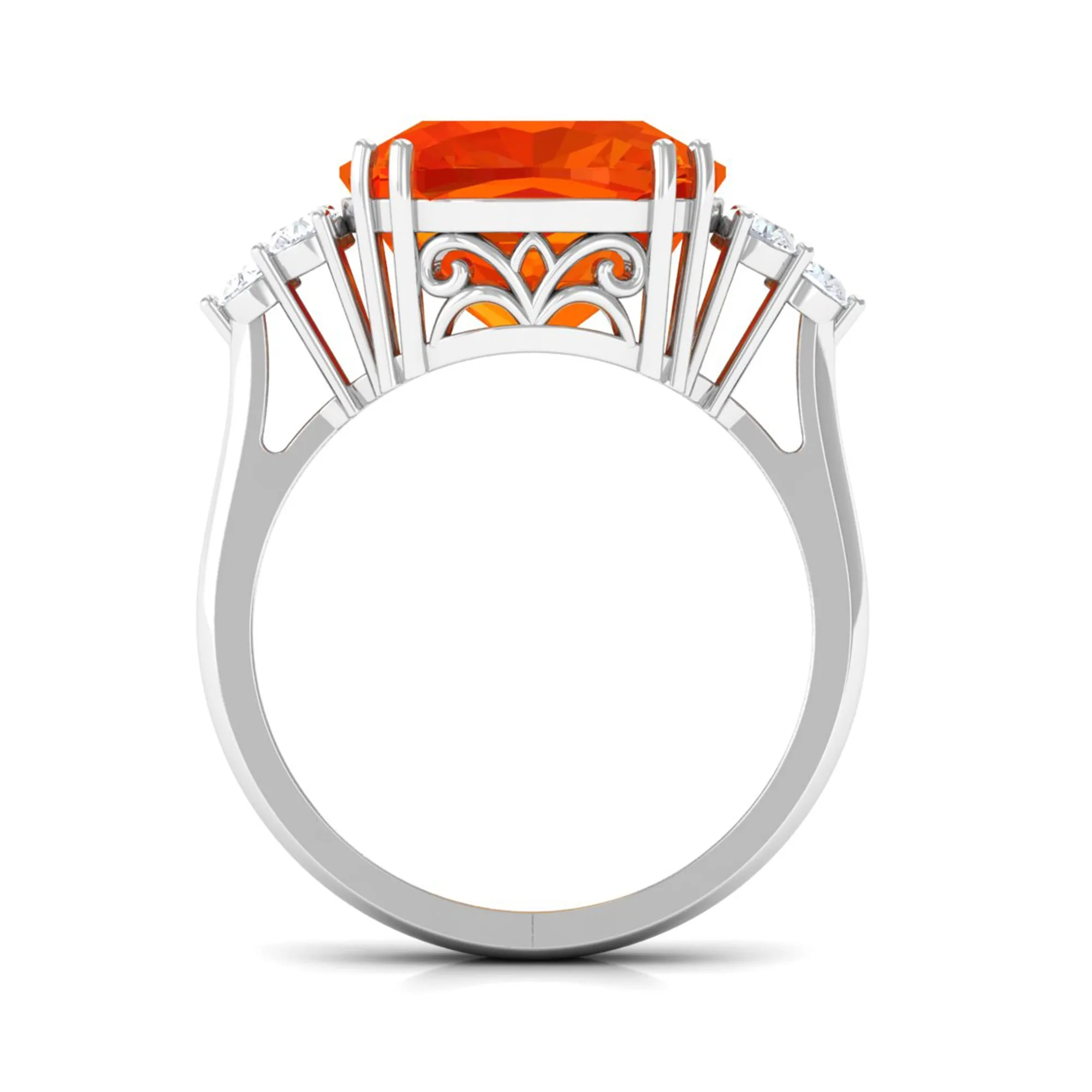 Created Orange Sapphire Cushion Cut Engagement Ring with Diamond