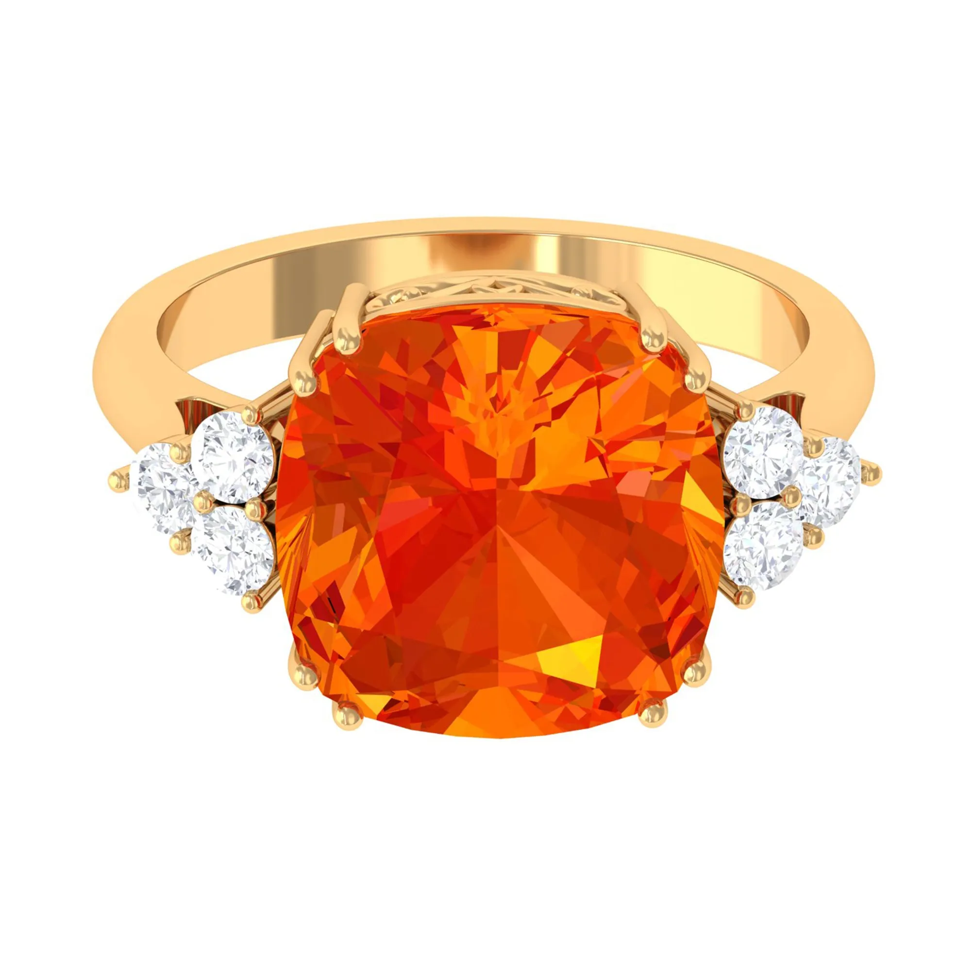 Created Orange Sapphire Cushion Cut Engagement Ring with Diamond