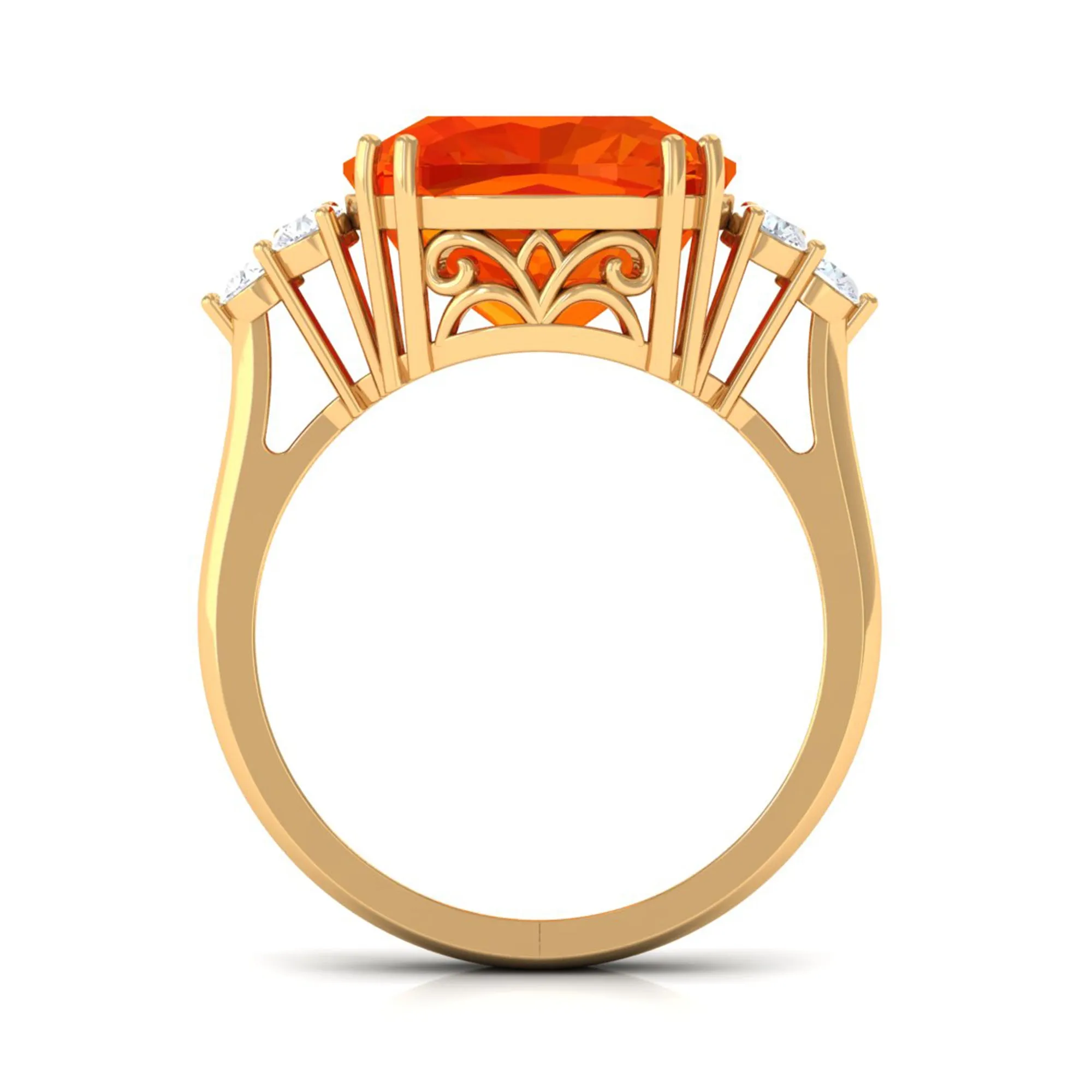 Created Orange Sapphire Cushion Cut Engagement Ring with Diamond