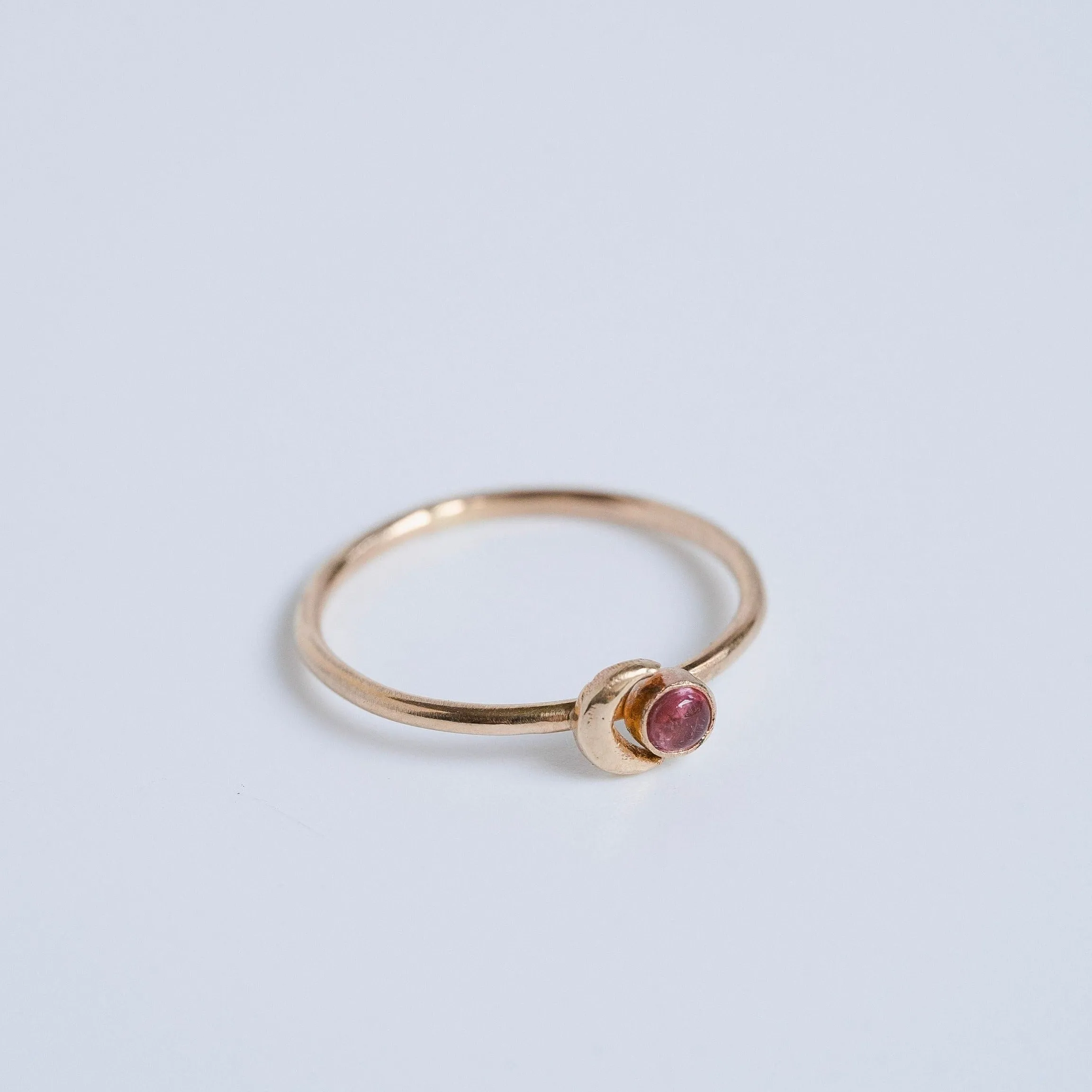 Crescent Moon and Pink Tourmaline Stacking Ring in 14 Karat Gold