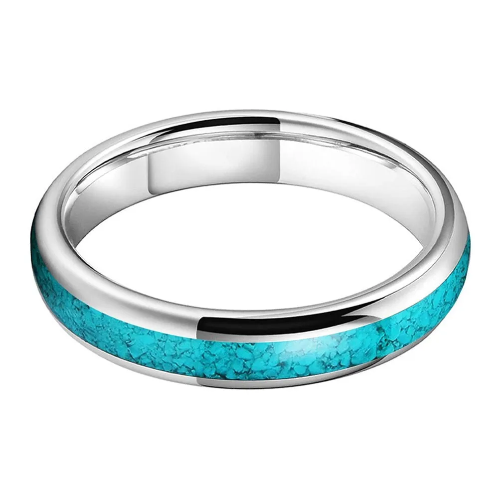 Crushed Turquoise and Domed Wedding Ring In Silver Tungsten (4/6/8mm)