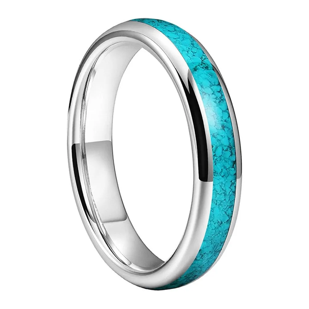 Crushed Turquoise and Domed Wedding Ring In Silver Tungsten (4/6/8mm)