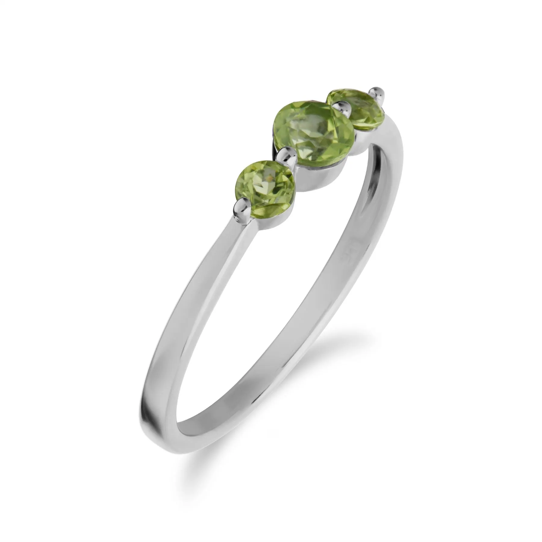 Damen Sterlingsilber Drei Stein Peridot Rund Farbverlauf Ring - Peridot