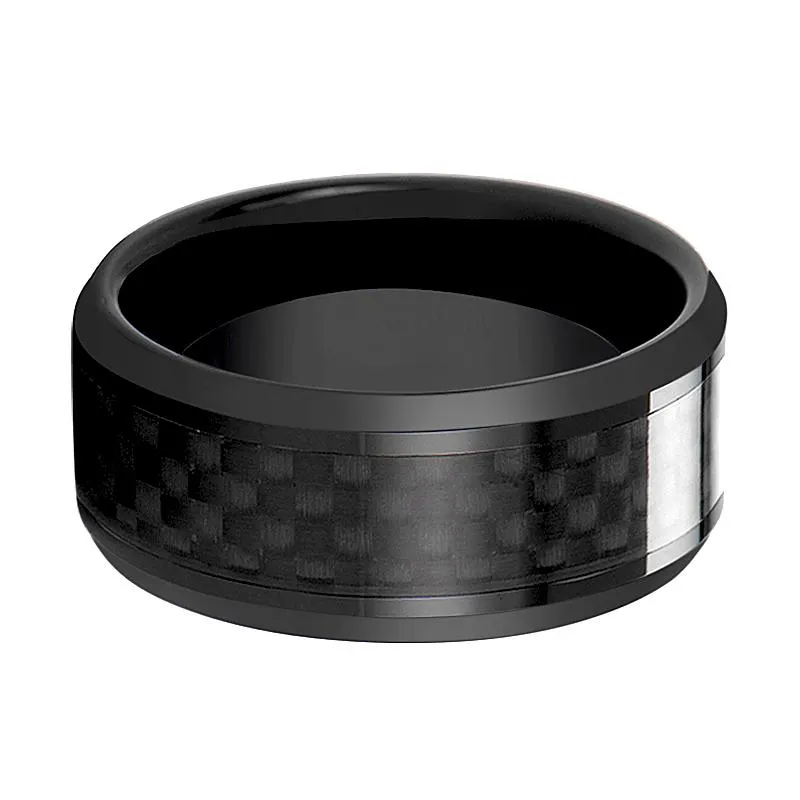 DAYTONA | Black Ceramic Ring, Black Carbon Fiber Inlay, Beveled