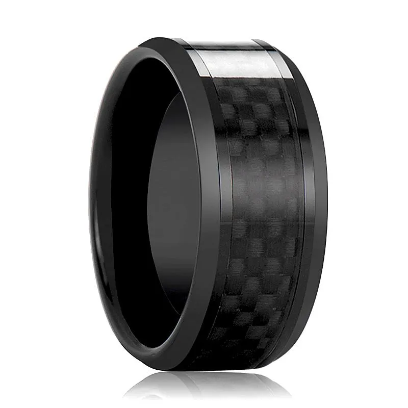 DAYTONA | Black Ceramic Ring, Black Carbon Fiber Inlay, Beveled