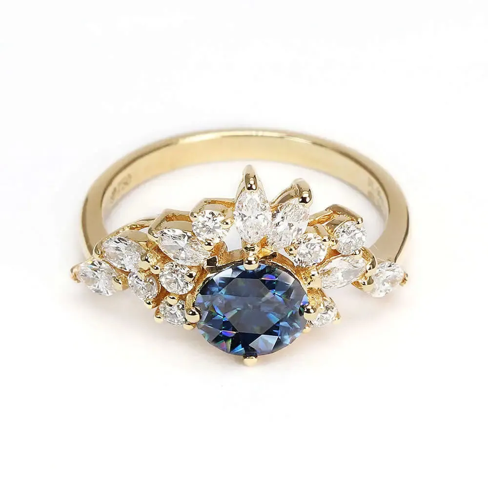 Delilah Blue Moissanite & Lab Grown Diamonds Si Dian Jin in 18K Gold