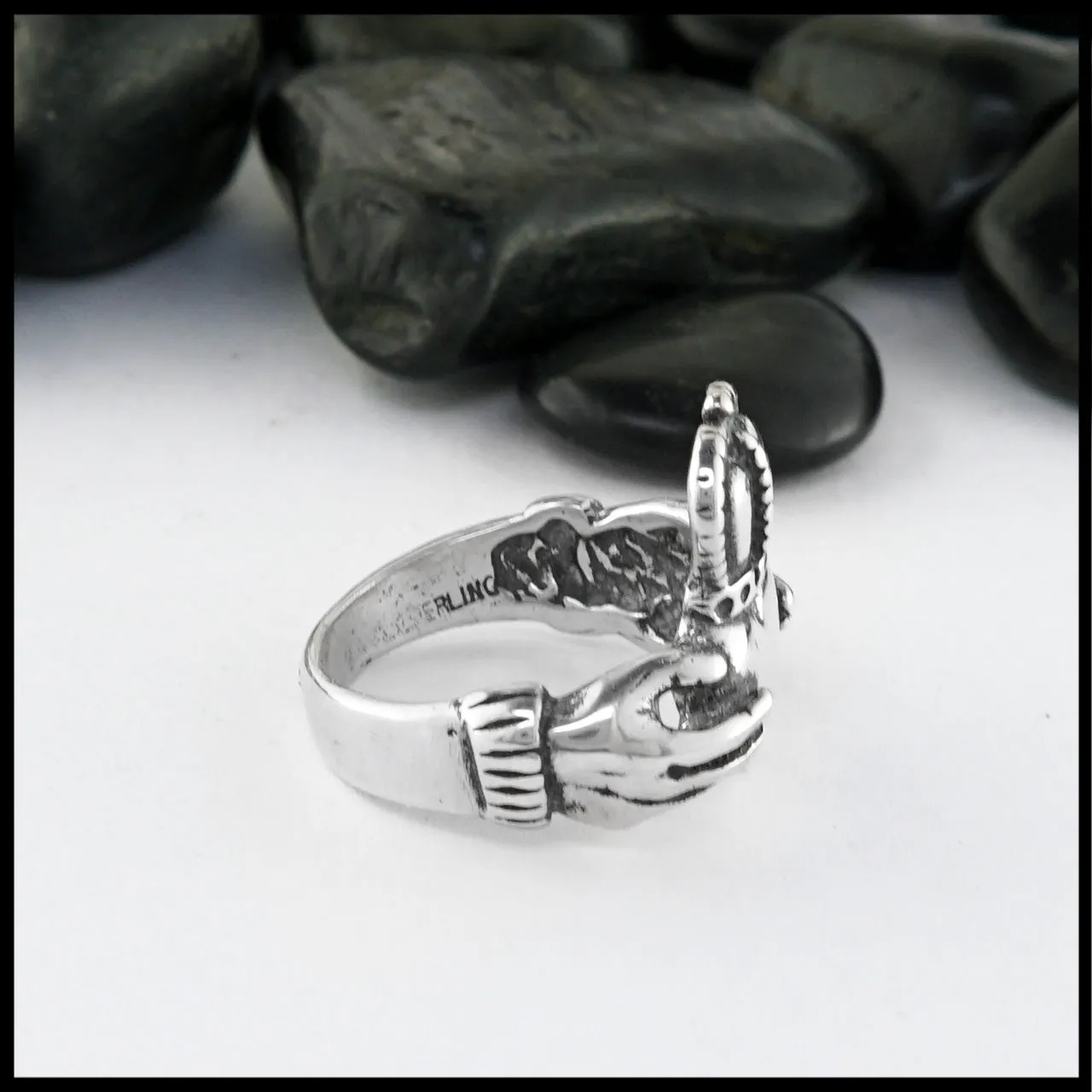 Detailed Silver Claddagh Ring