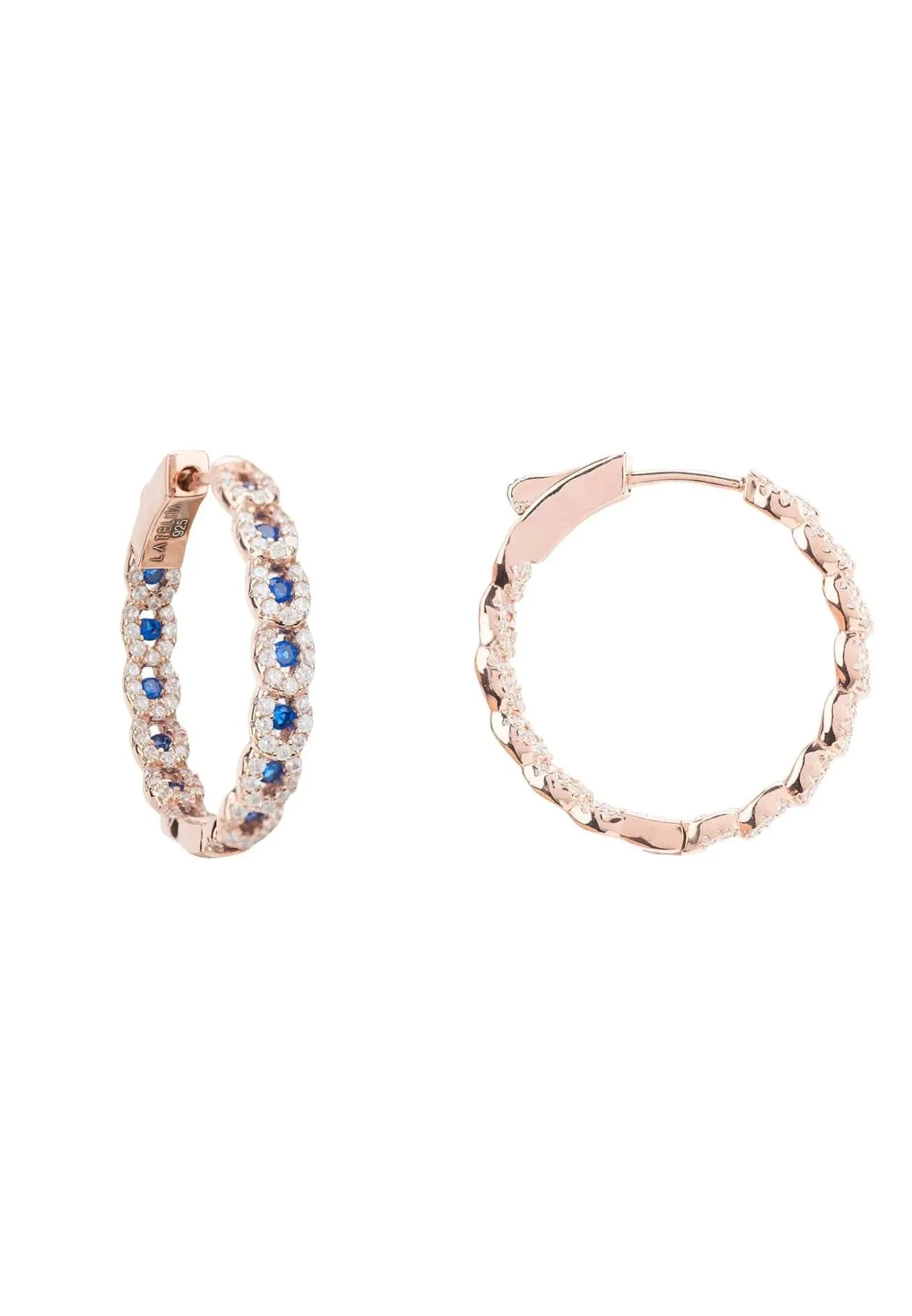 Duchess Hoop Earrings Rosegold Sapphire Blue