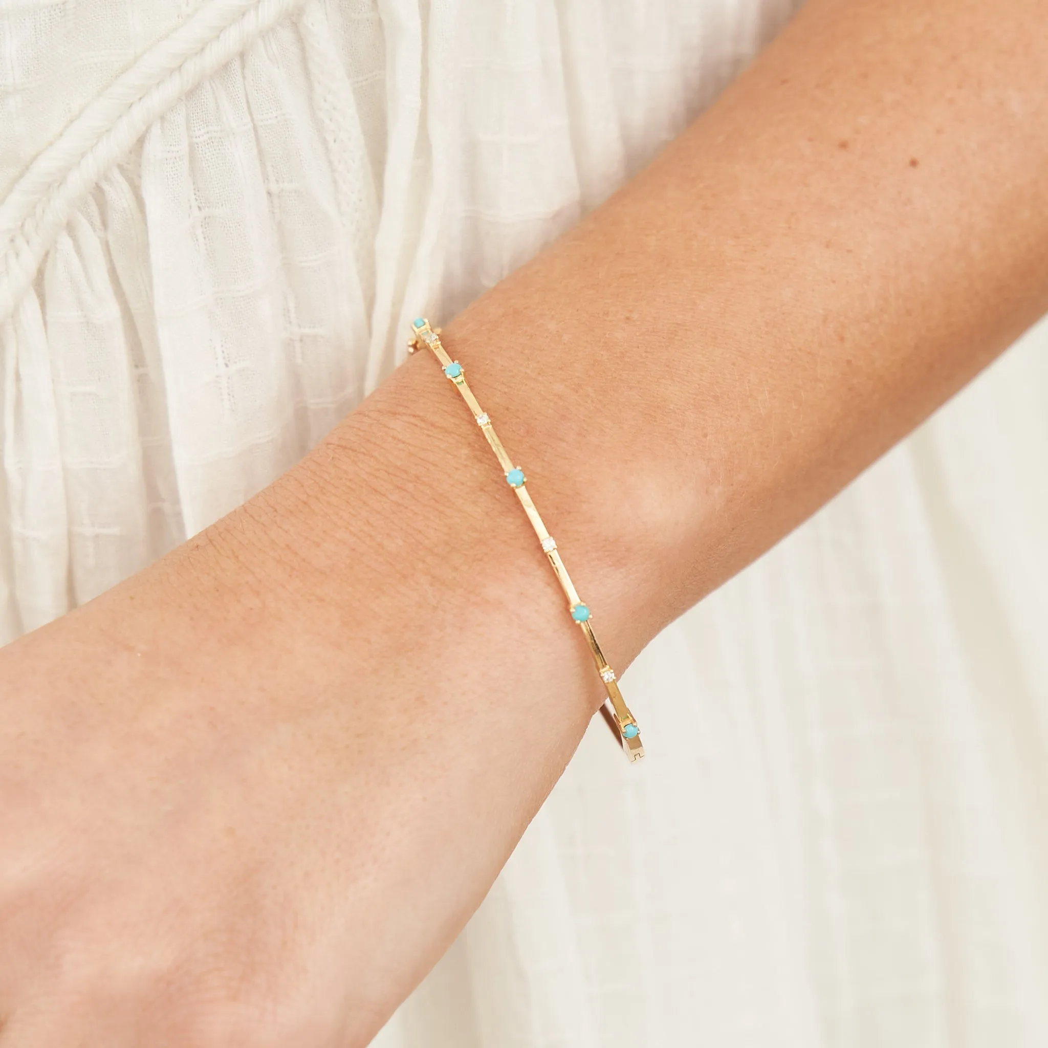 Emily 14k Gold Sleek Bangle in White Diamonds