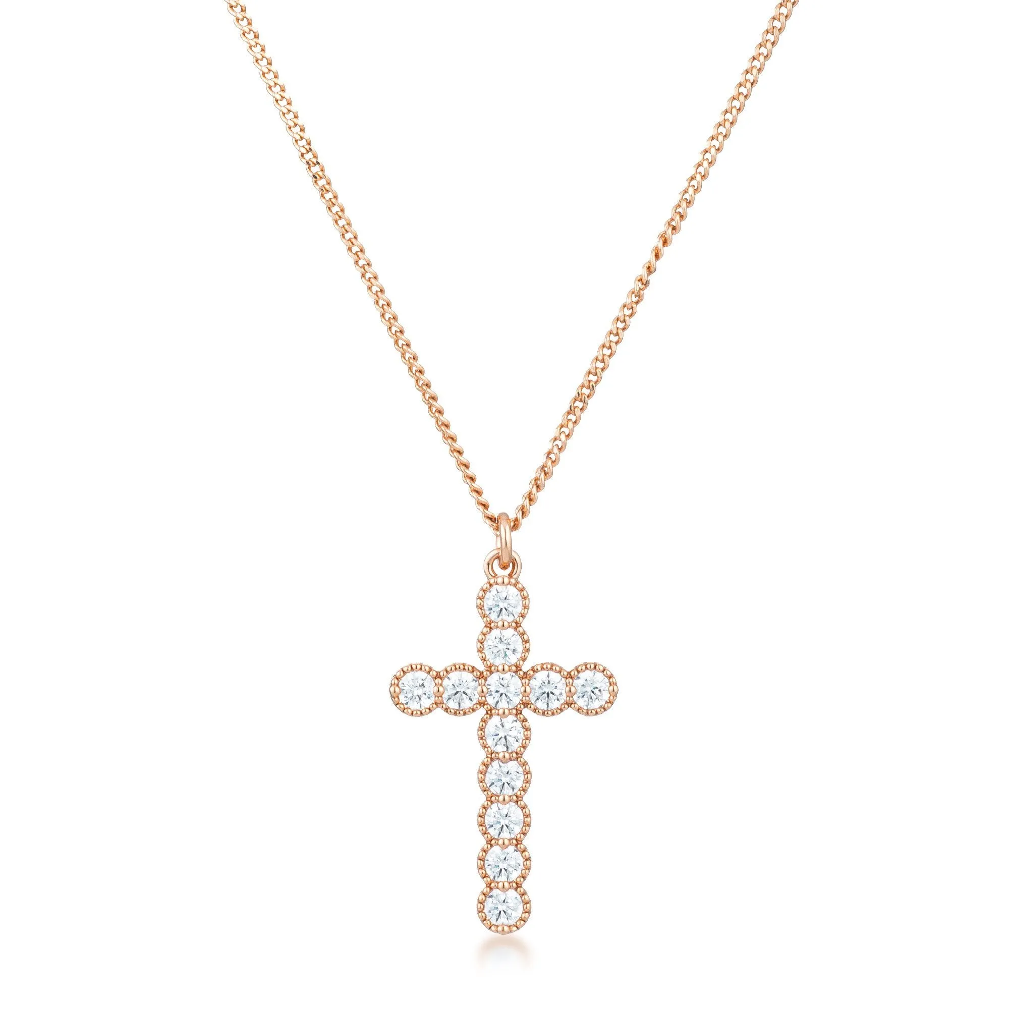 Erin Micro Beaded Gold CZ Cross Pendant