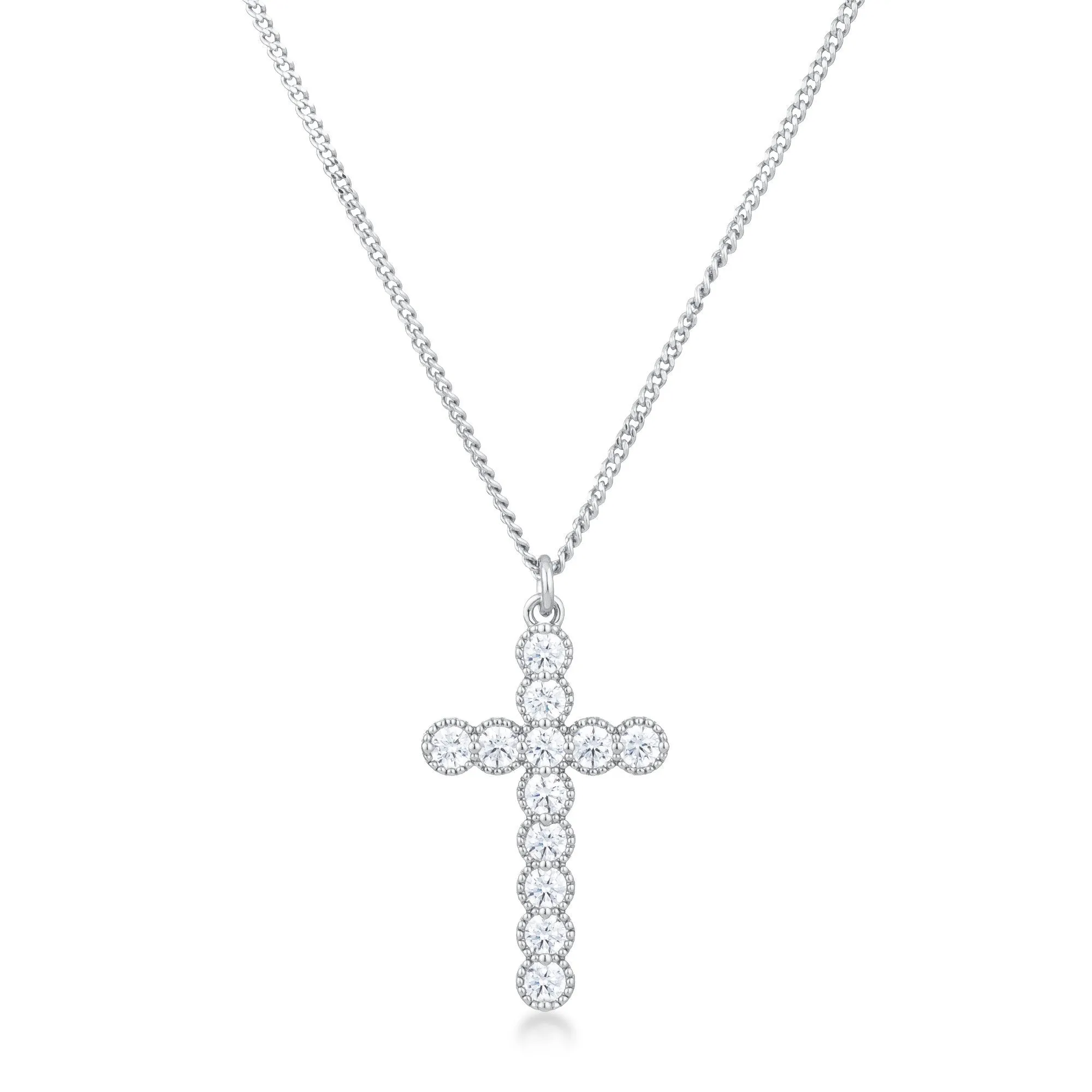 Erin Micro Beaded Gold CZ Cross Pendant