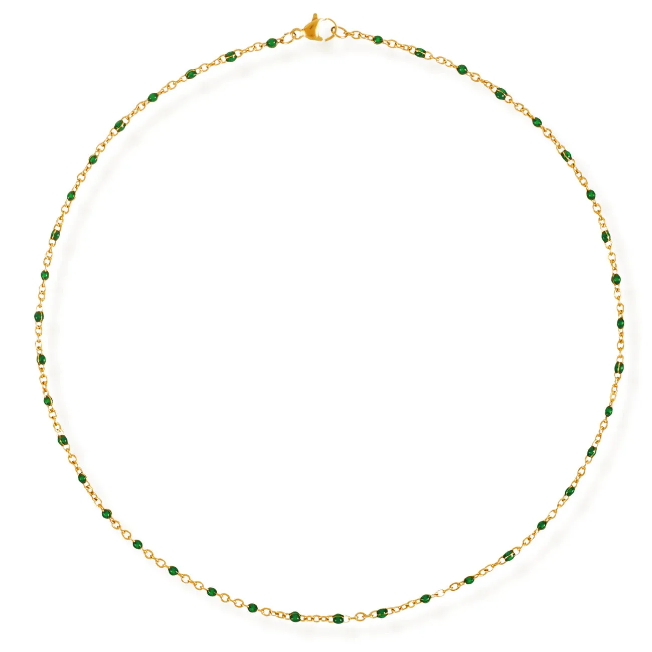 Evie Green Beaded Necklace Gold