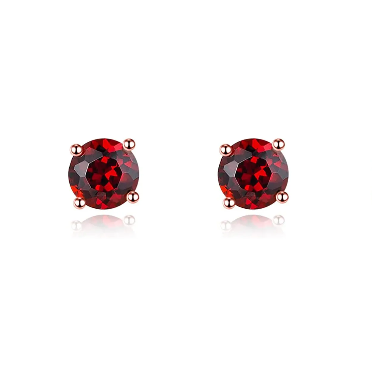 FANCIME Red Garnet 14K Rose Gold Stud Earrings