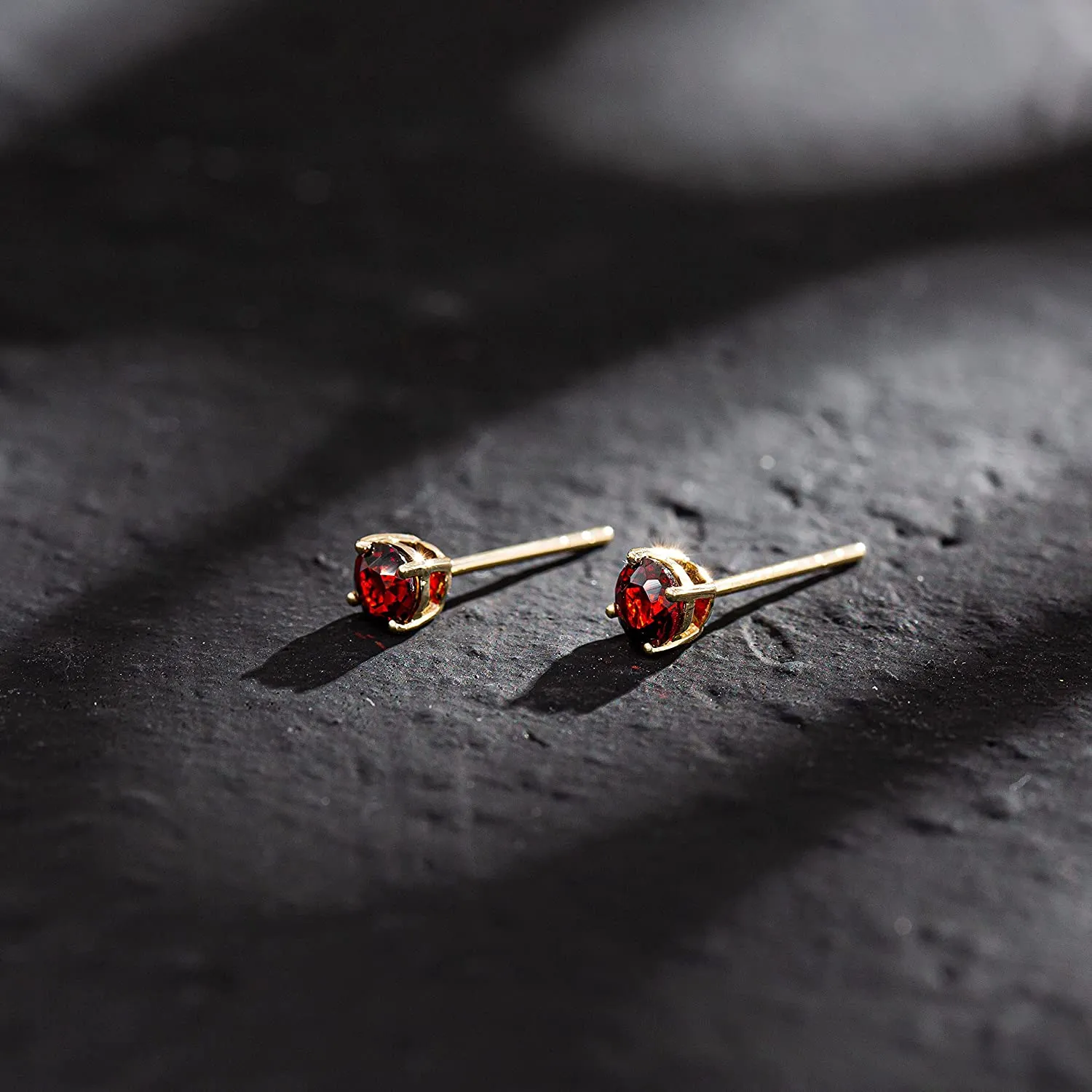 FANCIME Red Garnet 14K Rose Gold Stud Earrings