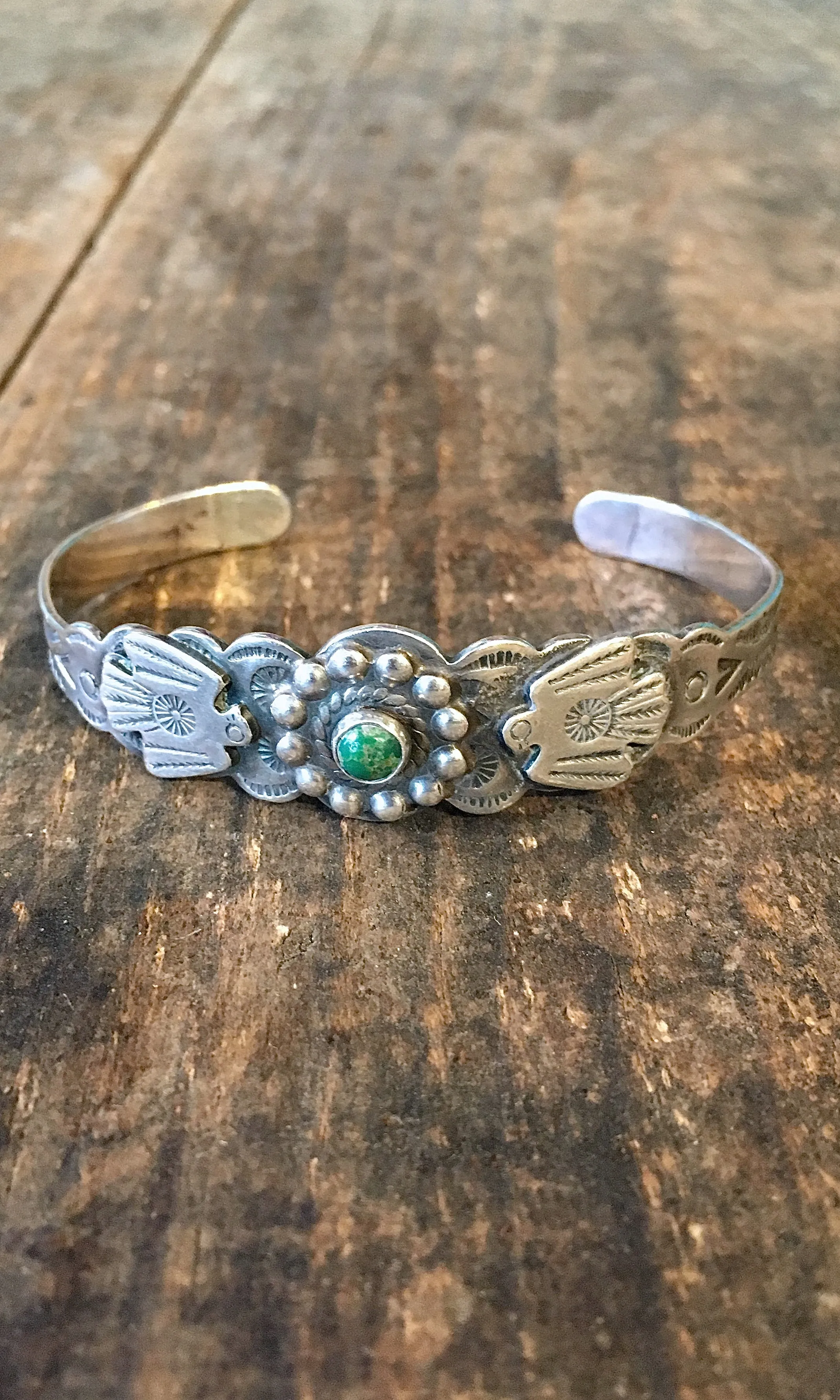 FRED HARVEY ERA 1940s Native American Silver & Turquoise Thunderbird Bracelet