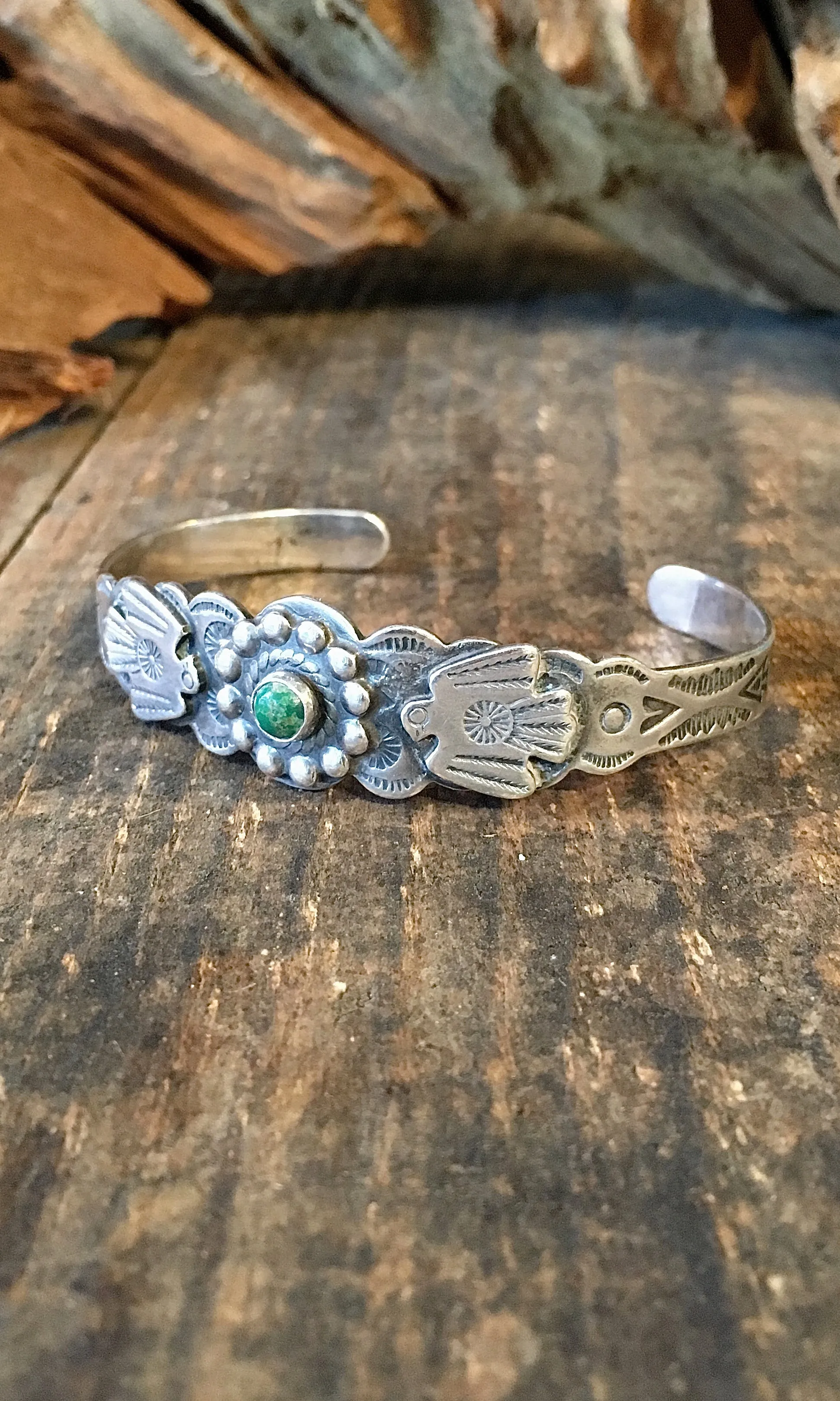 FRED HARVEY ERA 1940s Native American Silver & Turquoise Thunderbird Bracelet