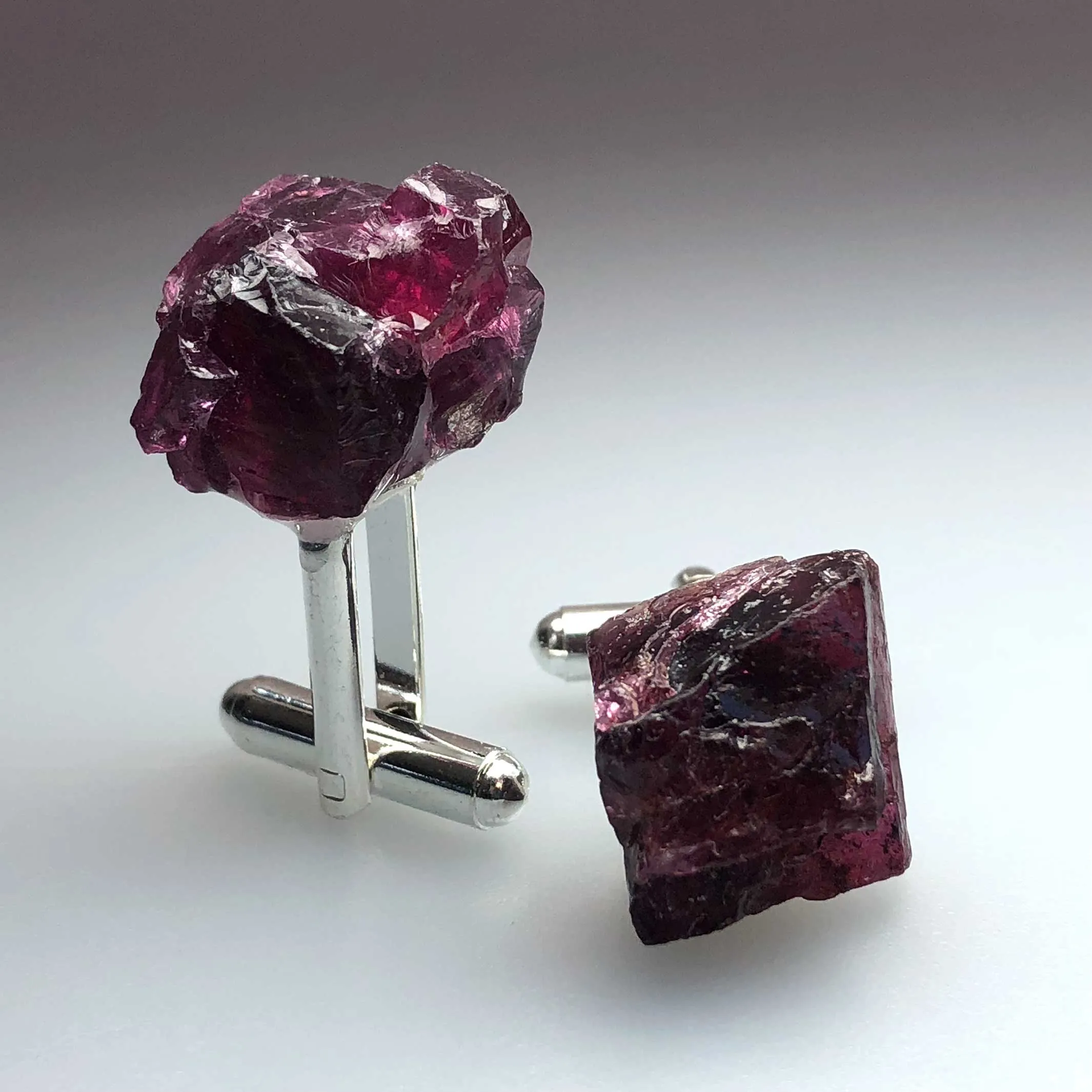 Garnet Cufflinks, Rhodolite garnet crystal cuff links