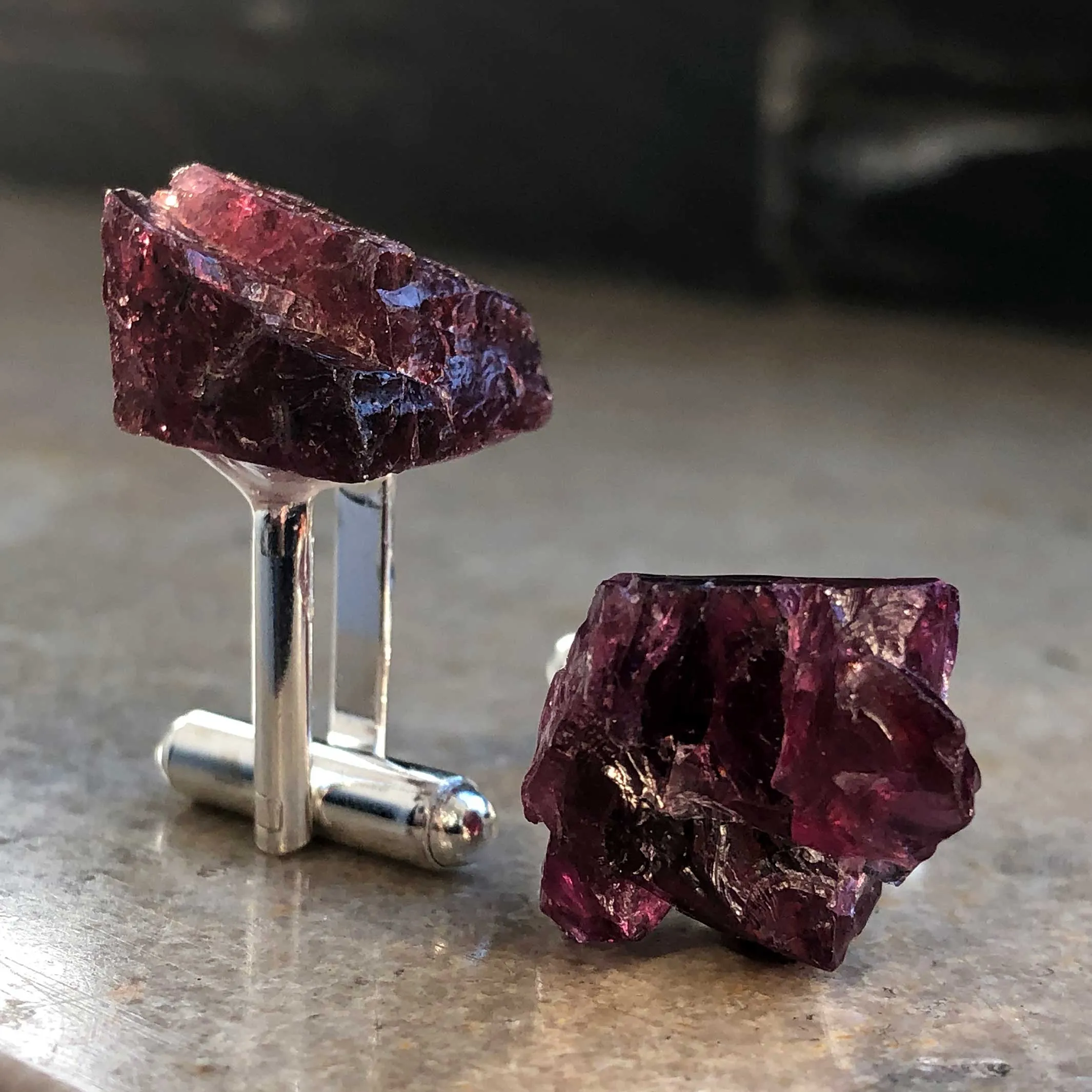 Garnet Cufflinks, Rhodolite garnet crystal cuff links