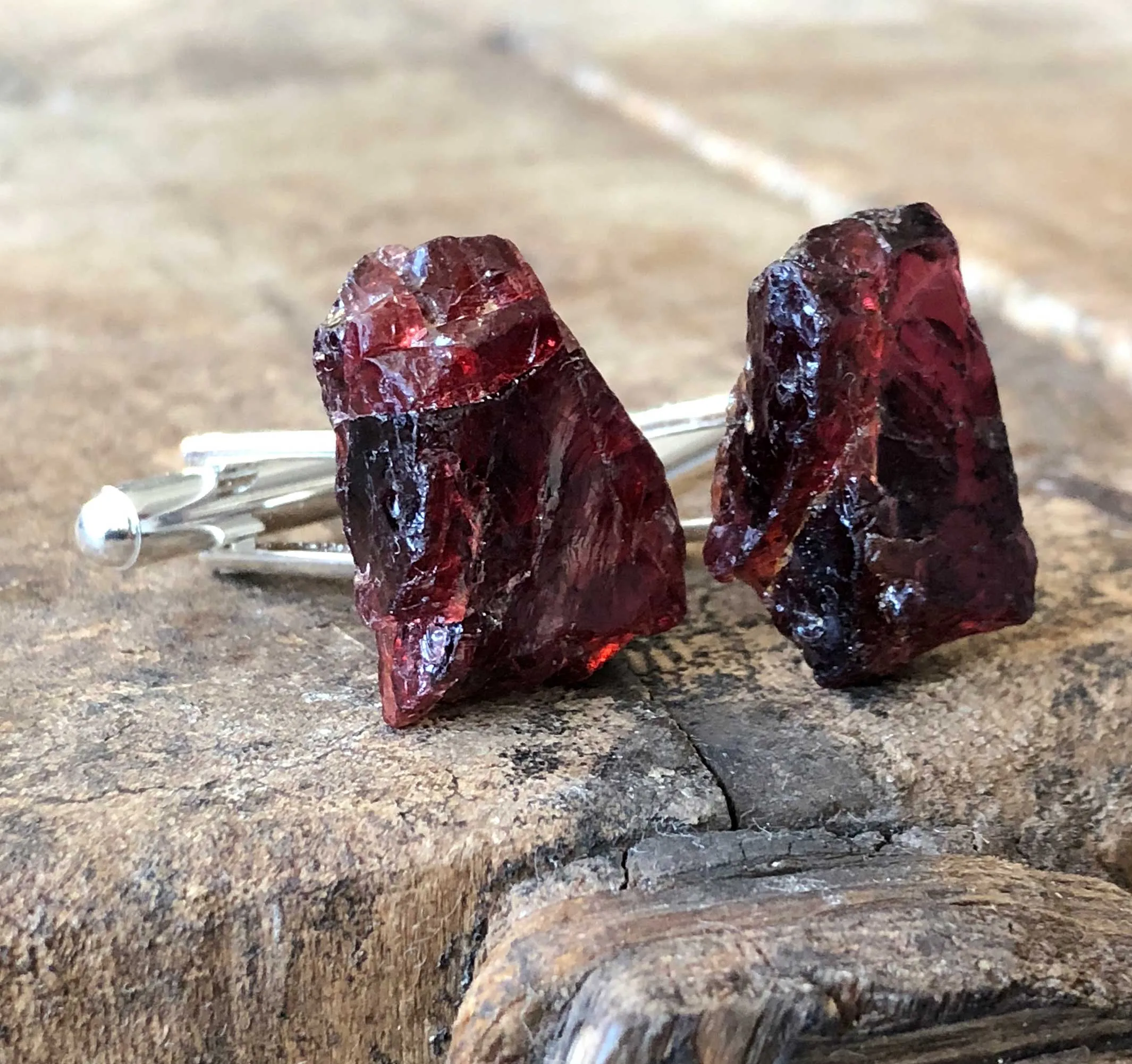 Garnet Cufflinks, Rhodolite garnet crystal cuff links