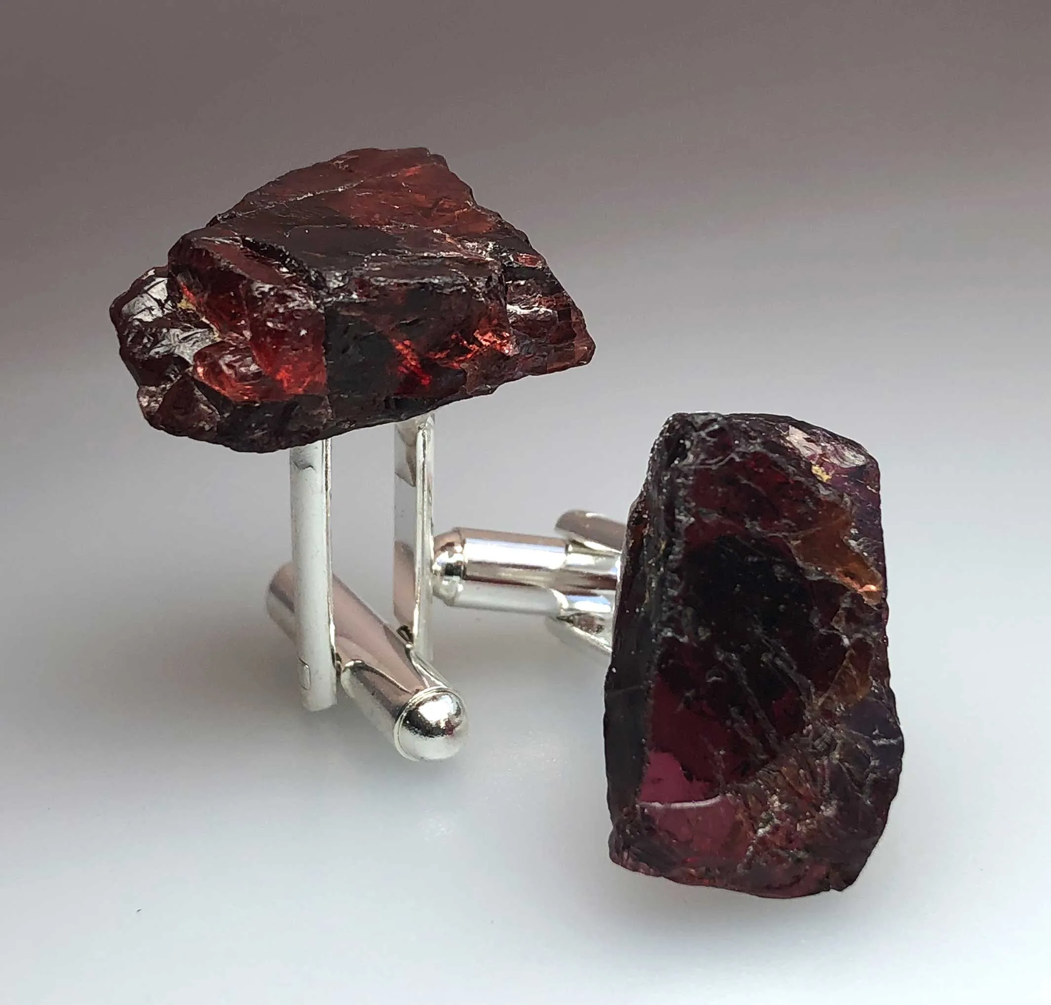 Garnet Cufflinks, Rhodolite garnet crystal cuff links