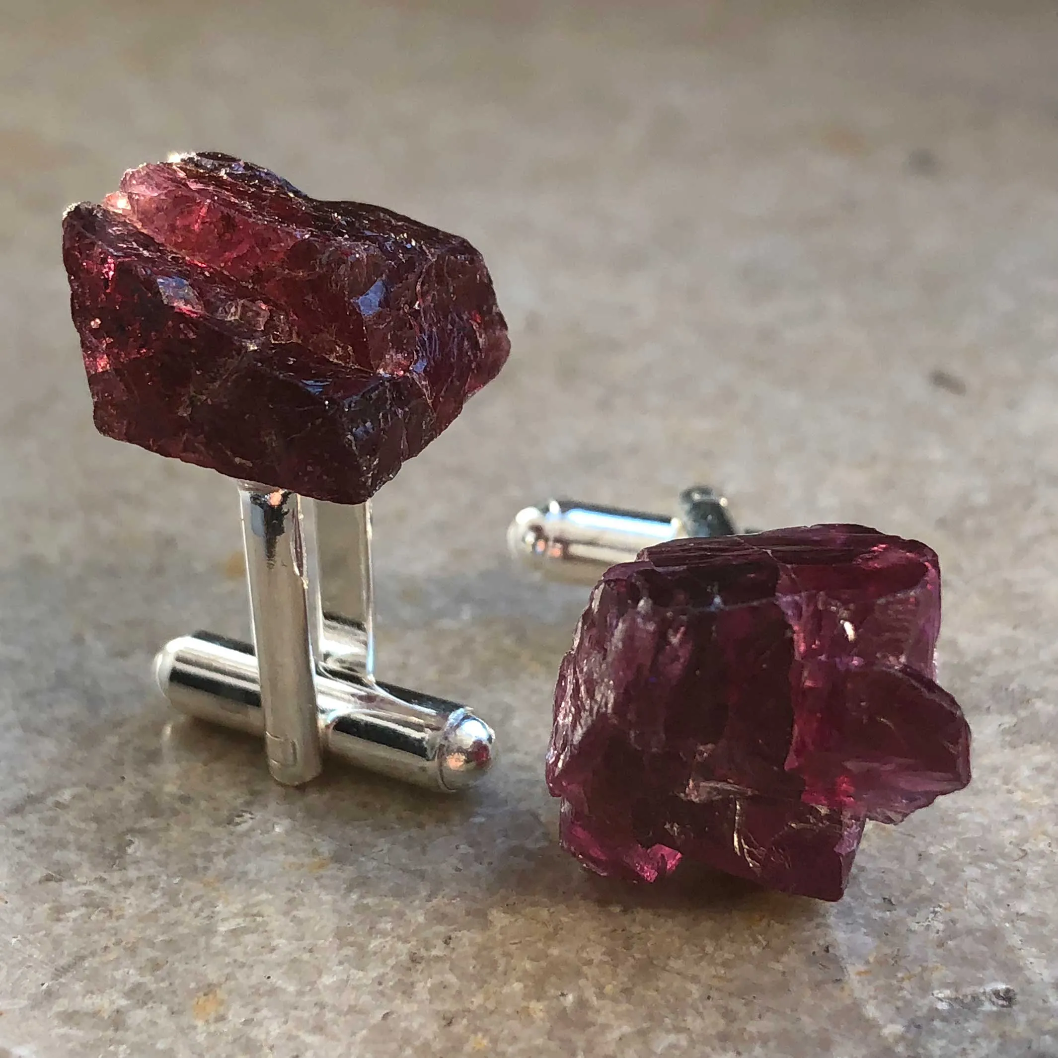 Garnet Cufflinks, Rhodolite garnet crystal cuff links