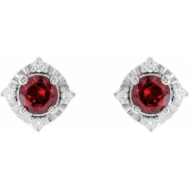 Garnet Earrings with Diamonds