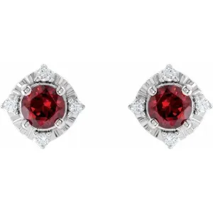 Garnet Earrings with Diamonds