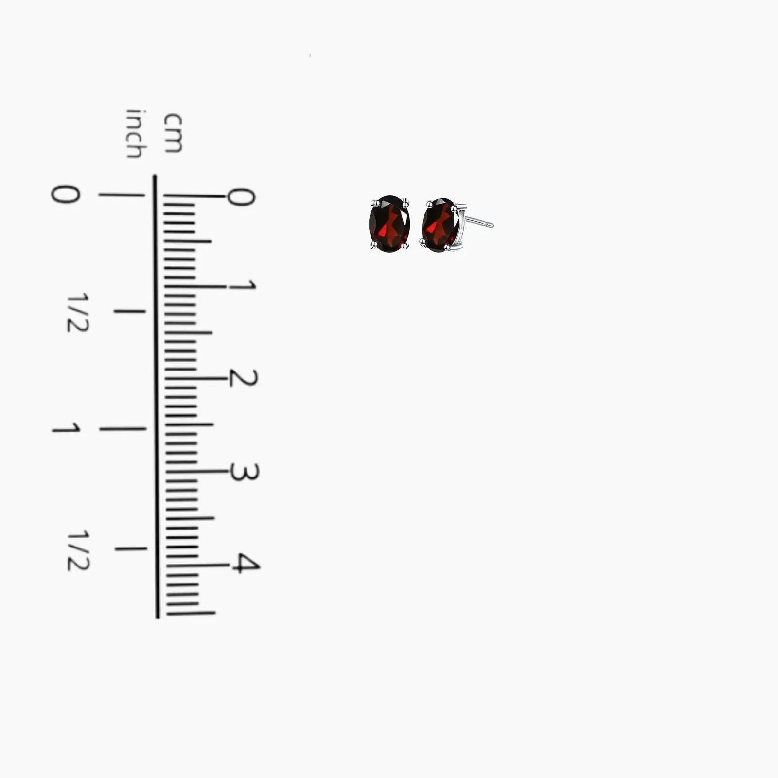 Garnet Oval Stud Earrings - 925 Sterling Silver