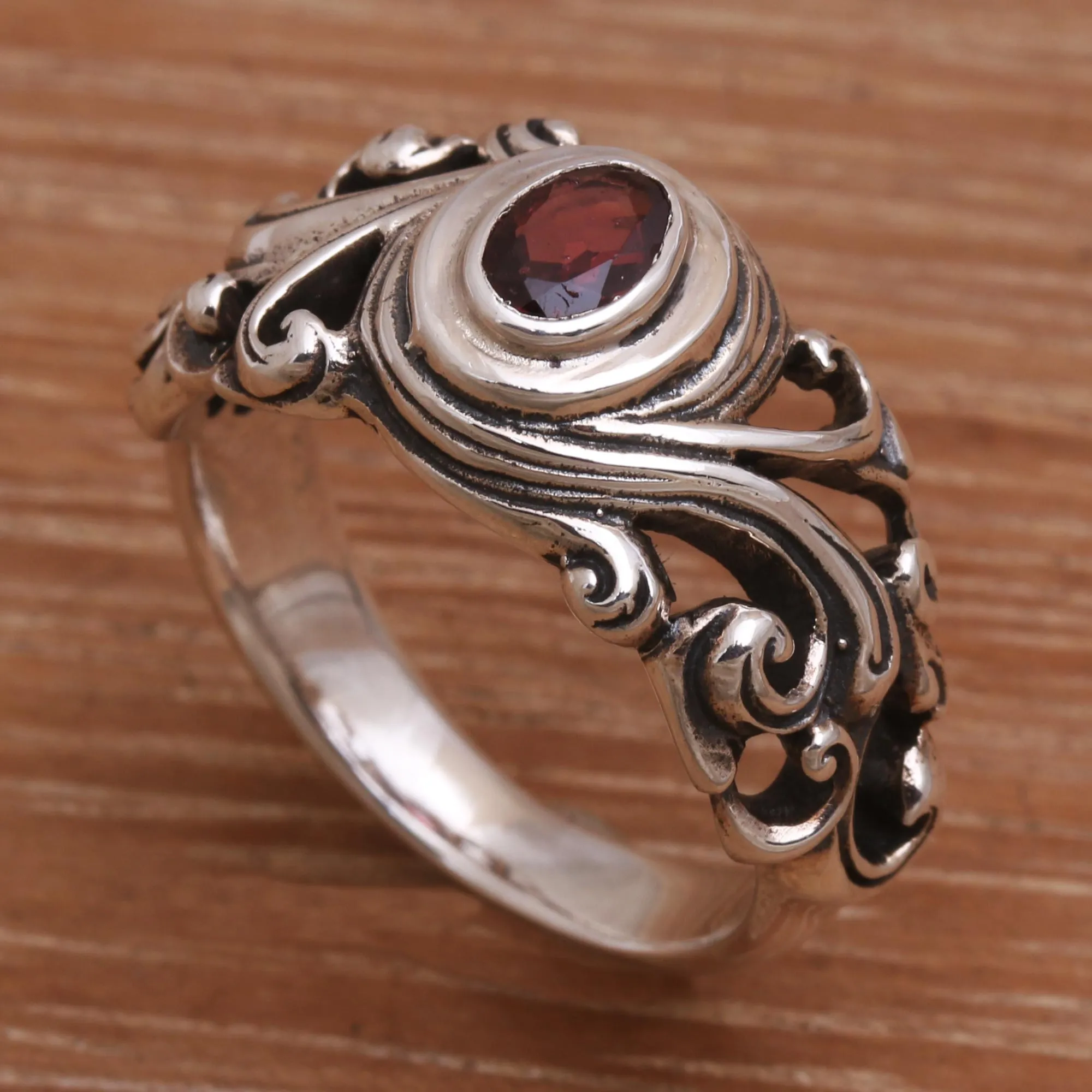 Garnet solitaire ring - Good Morning | NOVICA