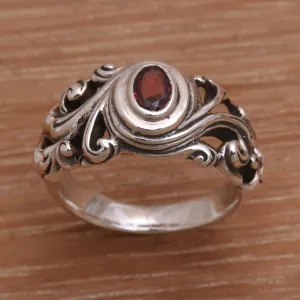 Garnet solitaire ring - Good Morning | NOVICA