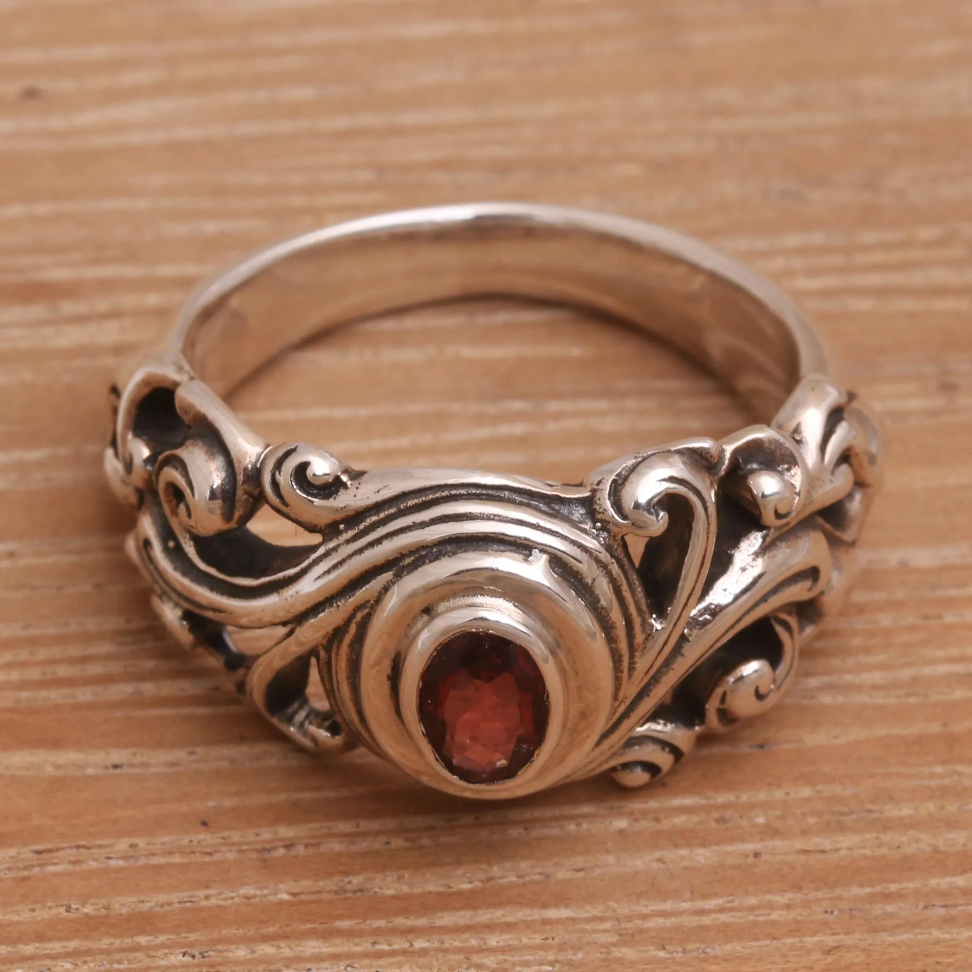 Garnet solitaire ring - Good Morning | NOVICA