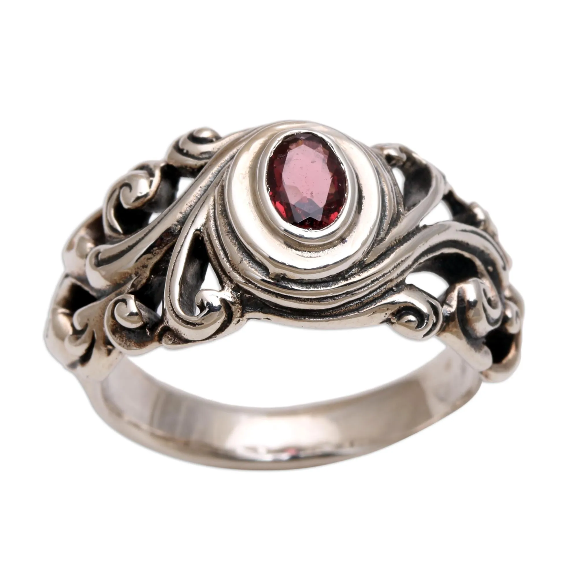 Garnet solitaire ring - Good Morning | NOVICA