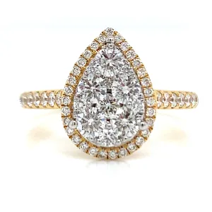 Gianna Pear Earth Grown Diamond Star Burst Halo Engagement Ring