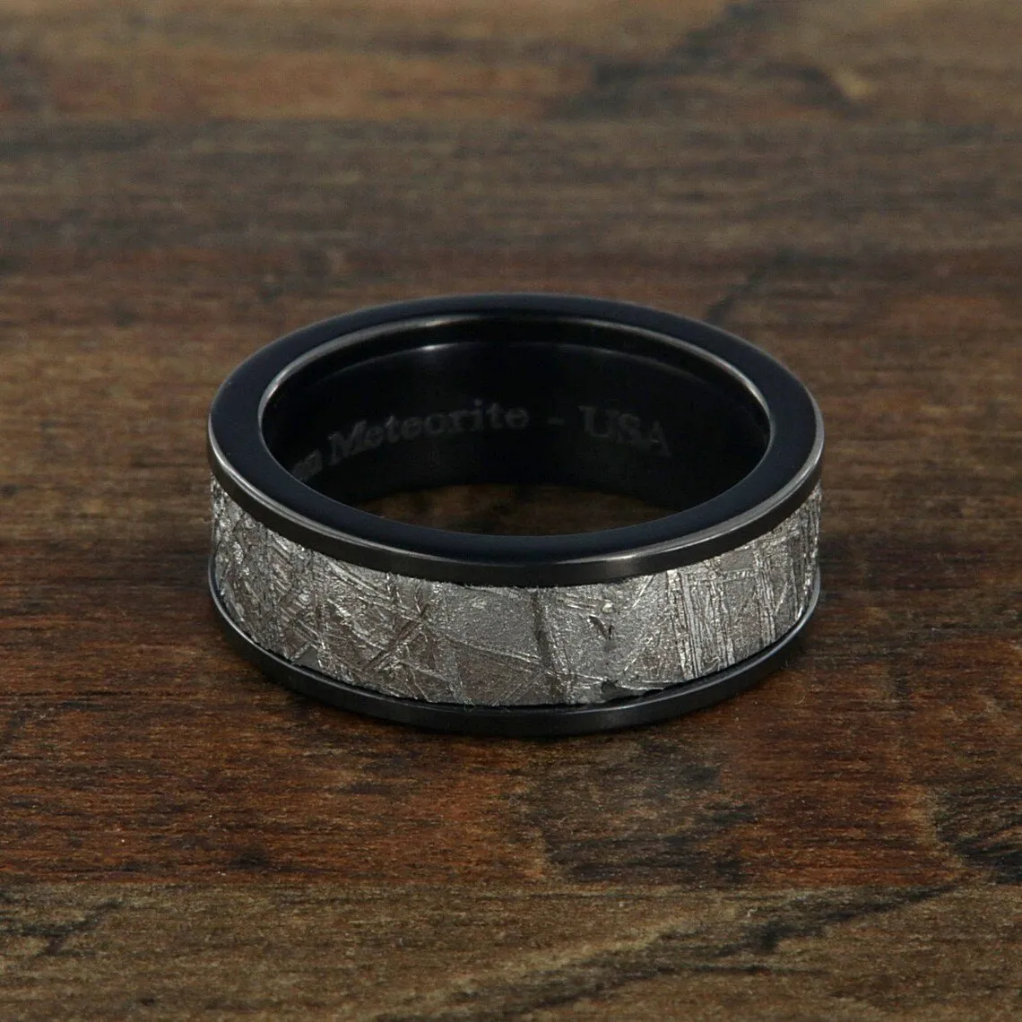 Gibeon Meteorite Wedding Band Black Zirconium Rings Mens Wedding Ring