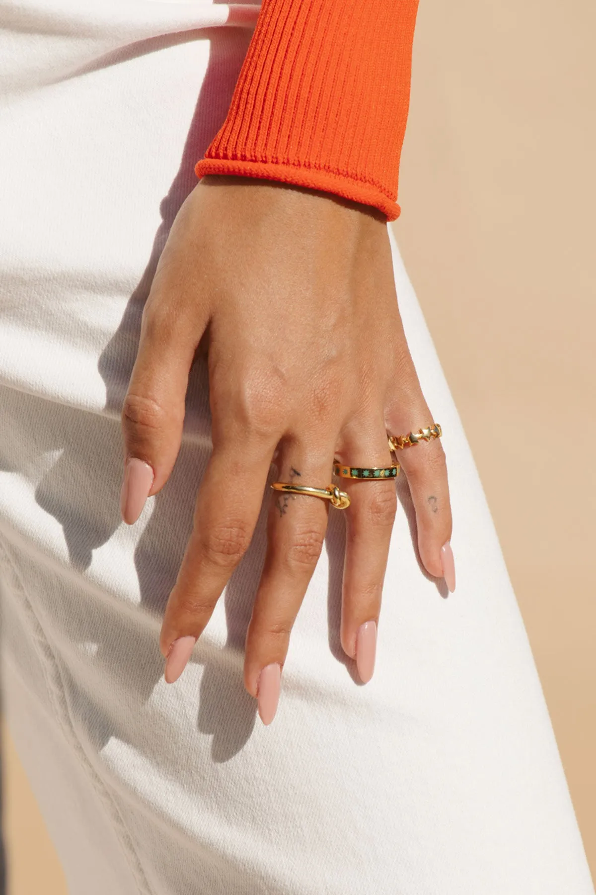 Green star ring gold plated