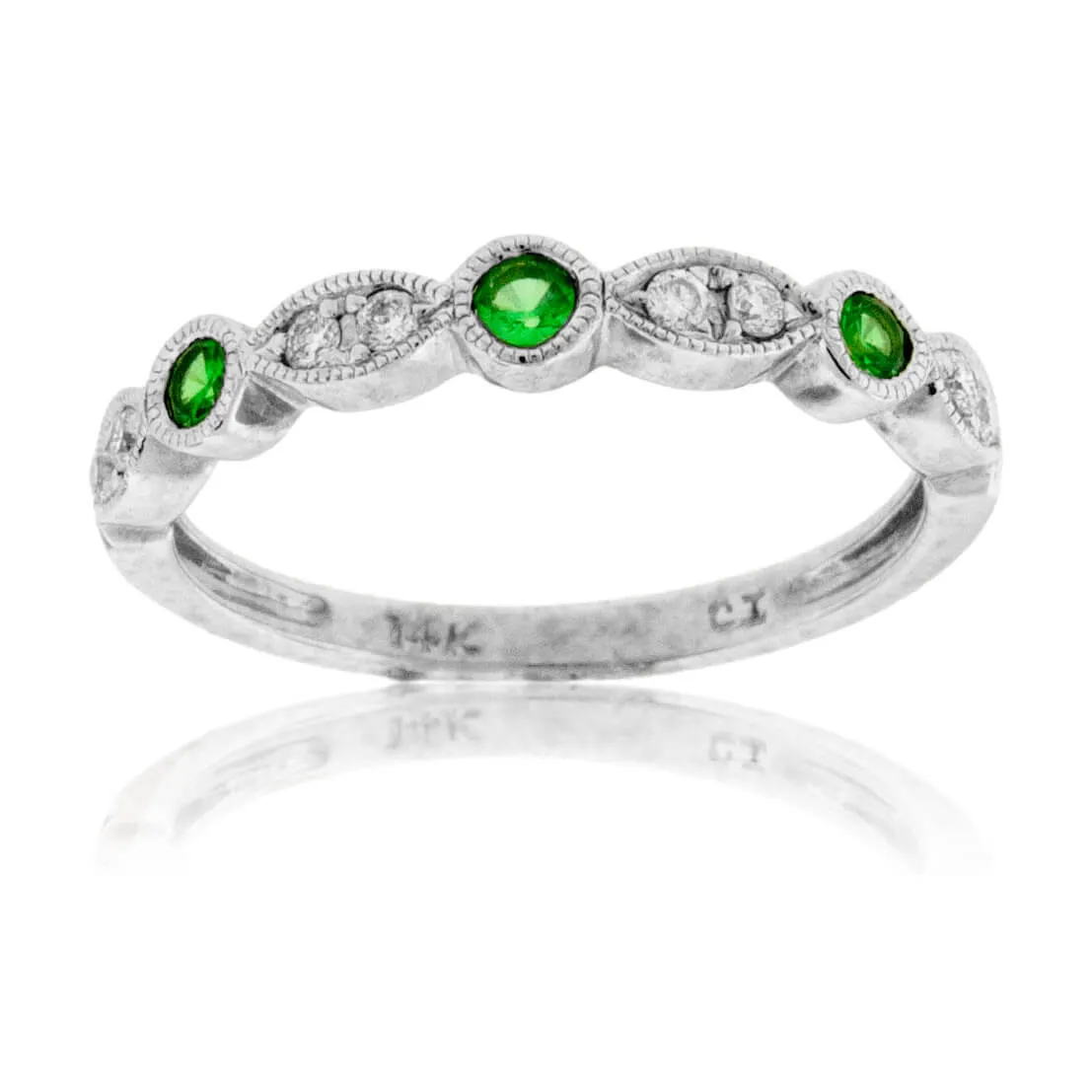 Green Tsavorite Garnet & Diamond Stackable Ring