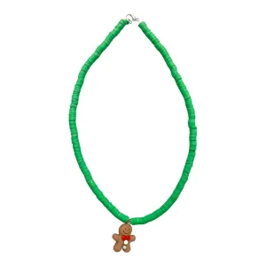 Green w/Gingerbread Beaded Necklace