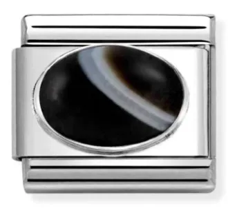 Hard Stone - Banded Onyx Matte Stone Silver Charm