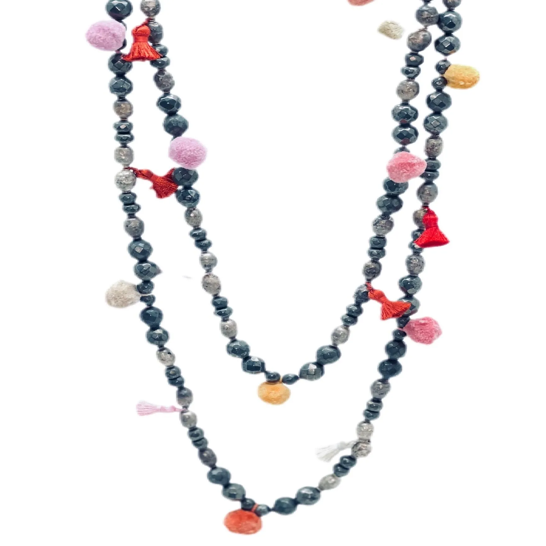 Hipchik Beaded Colorful Pom Pom Tassel Necklace