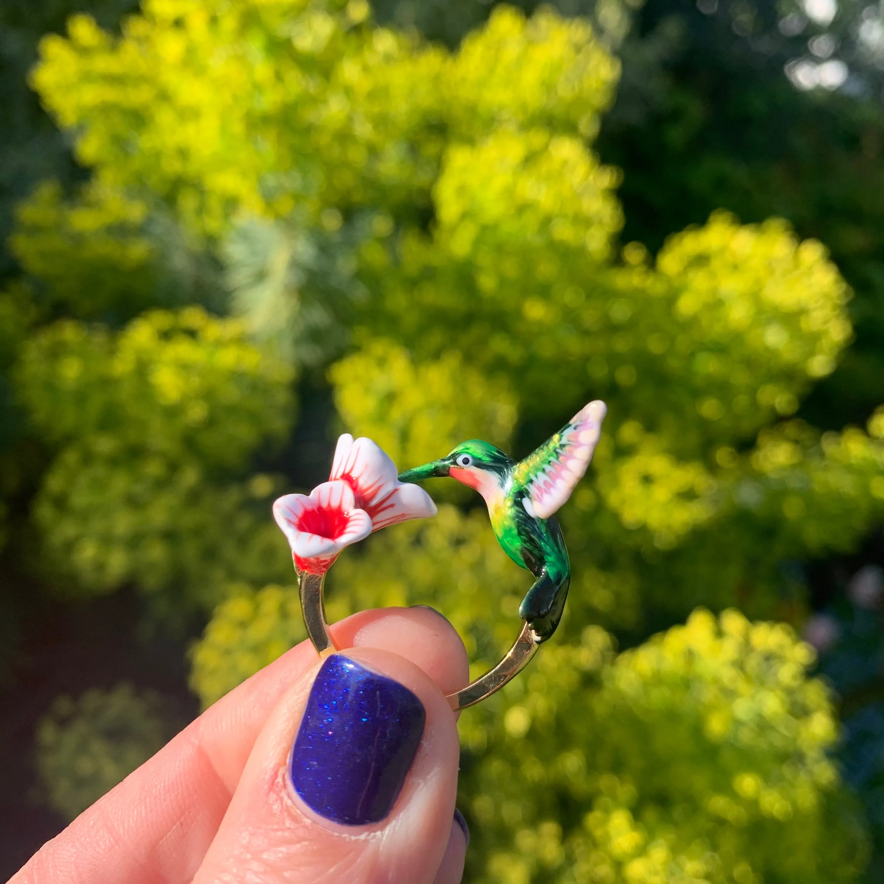 Hummingbird Ring Enamel Bill Skinner