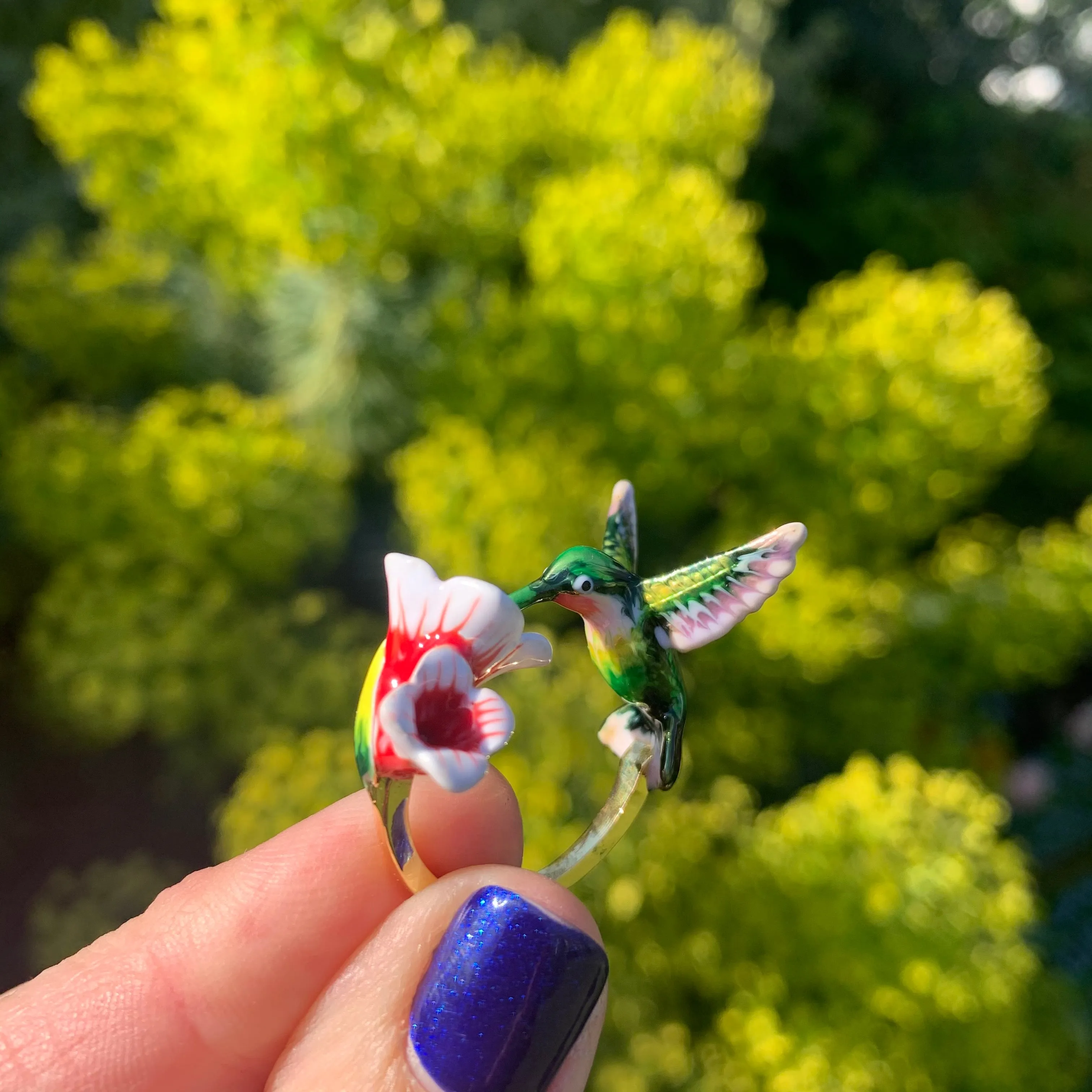 Hummingbird Ring Enamel Bill Skinner