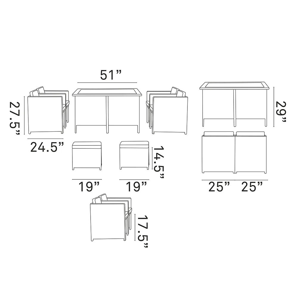 Inverse 9 Piece Outdoor Patio Dining Set