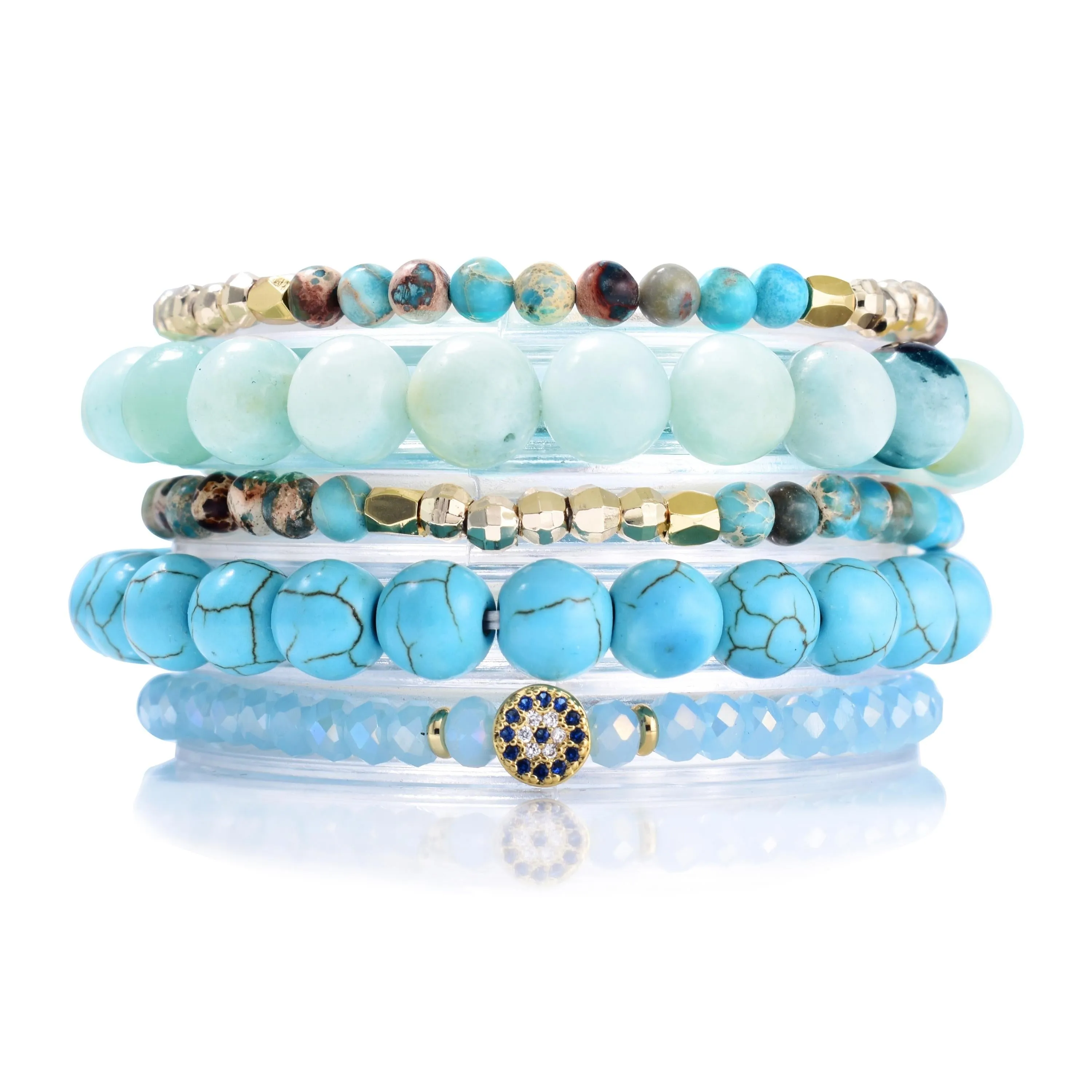 Island Blue Turquoise Howlite Amazonite Crystal Build-Your-Own Bracelet Set