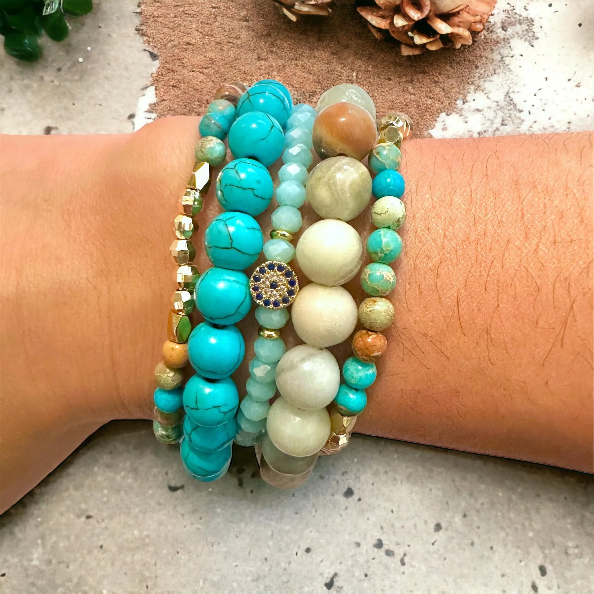 Island Blue Turquoise Howlite Amazonite Crystal Build-Your-Own Bracelet Set