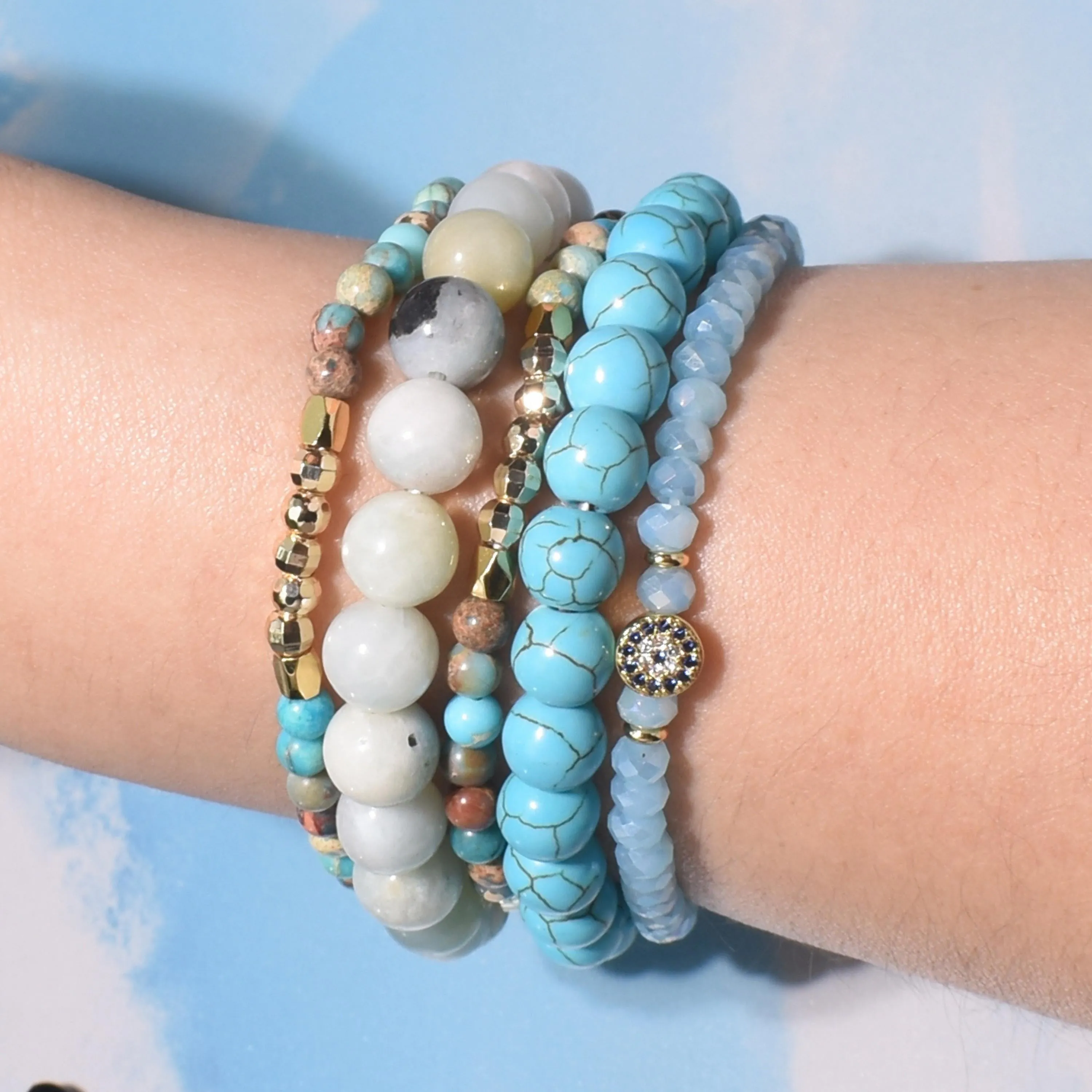 Island Blue Turquoise Howlite Amazonite Crystal Build-Your-Own Bracelet Set