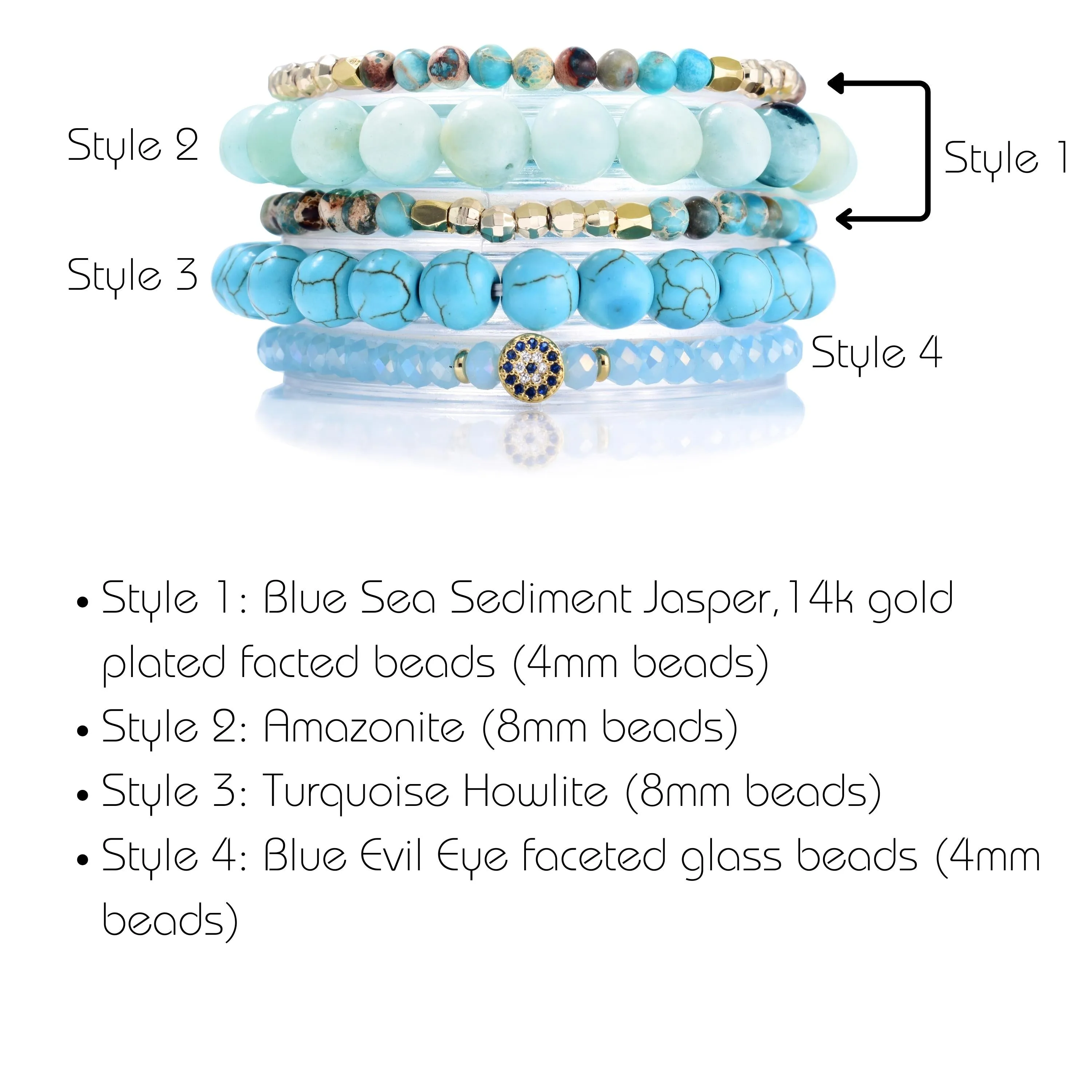 Island Blue Turquoise Howlite Amazonite Crystal Build-Your-Own Bracelet Set