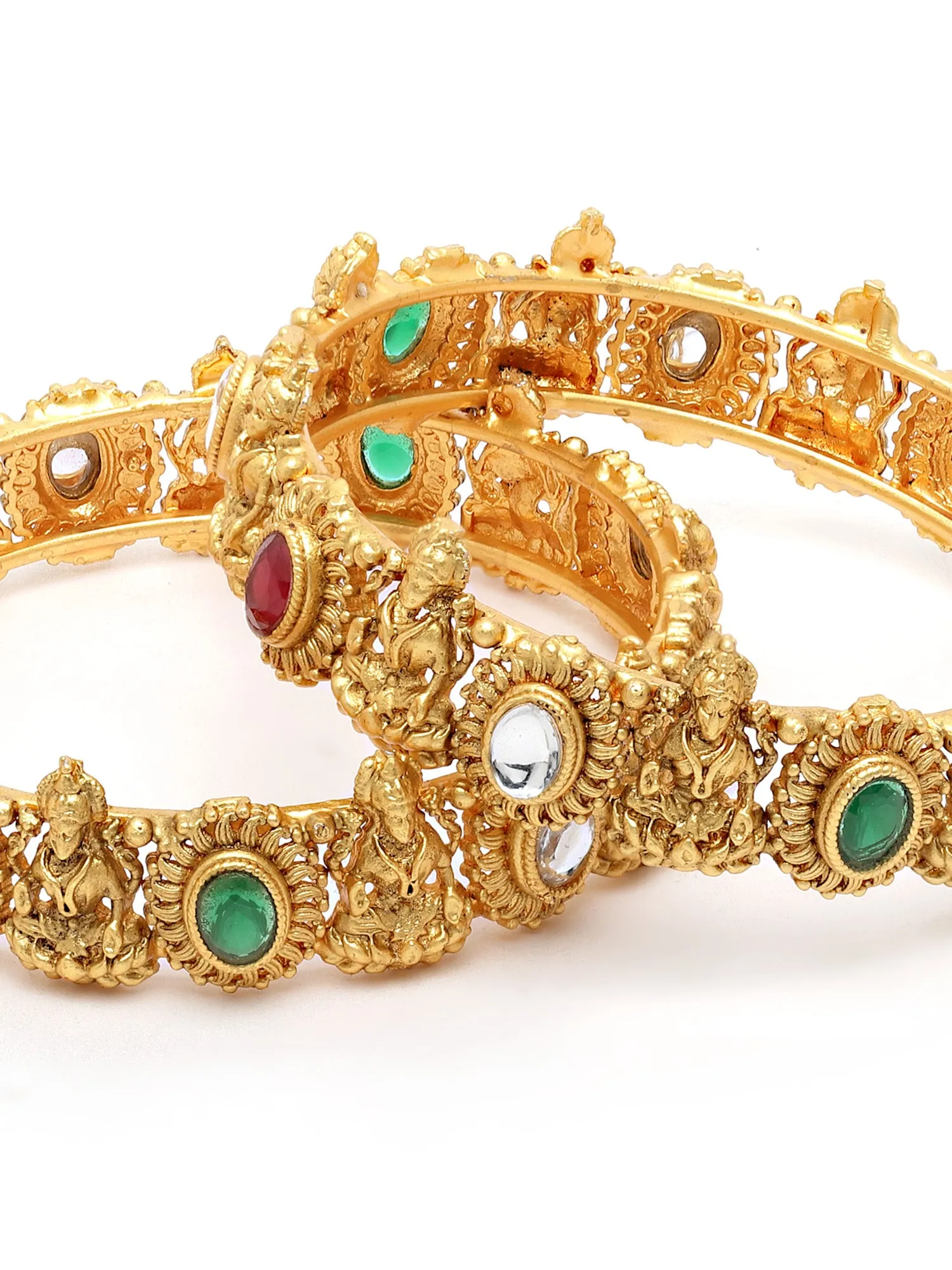 Karatcart Antique Gold Plated Mata Laxmi Rajwadi Temple Bangle Set for Women