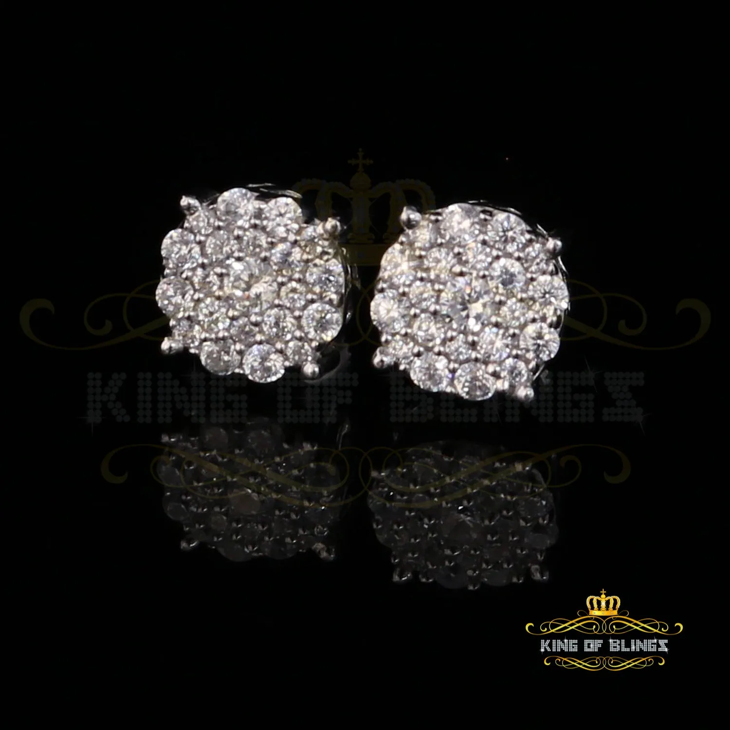 King of Blings- Aretes Para Hombre 925 White Silver 1.22ct Cubic Zirconia Round Women's Earring