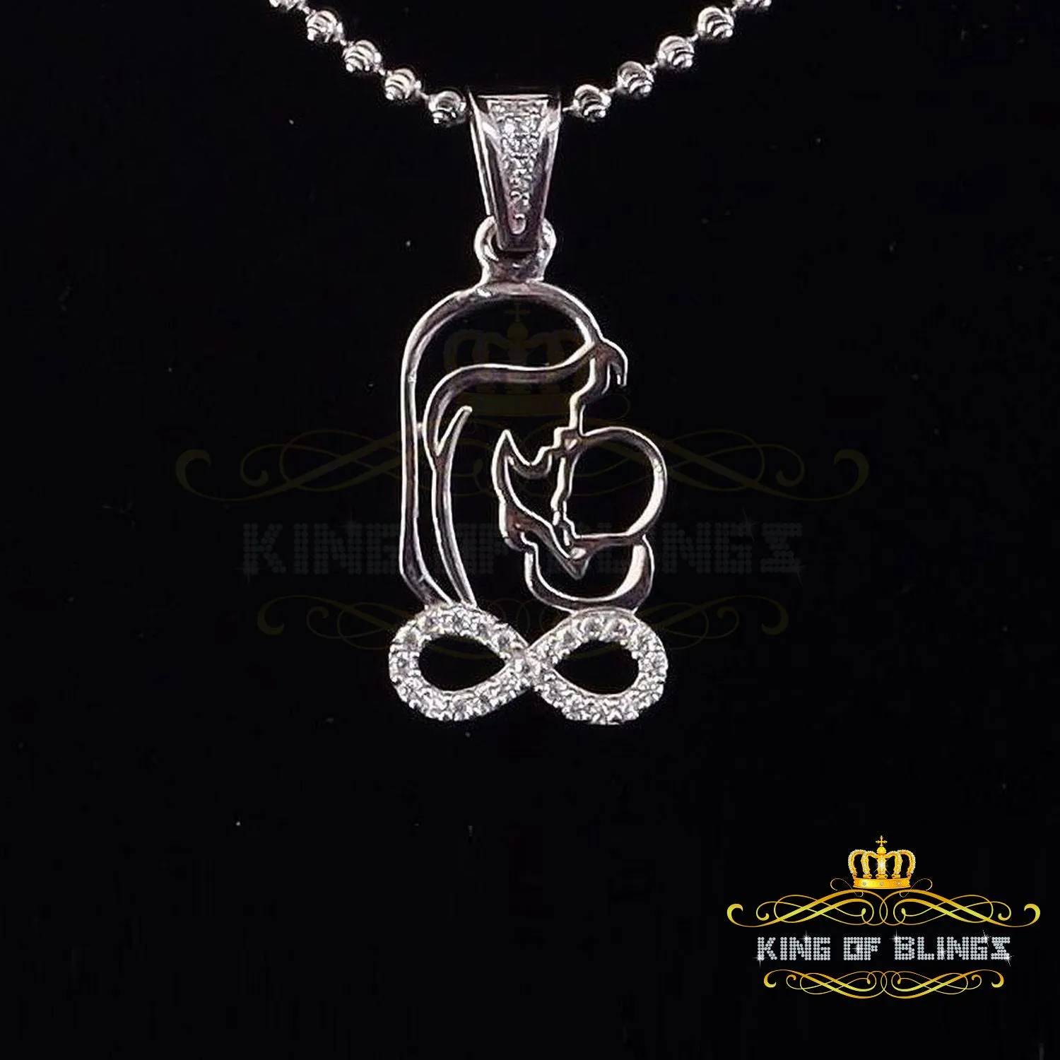 King Of Bling's Buy 0.31ct CZ Infinity Special Mother's Child 925 Sterling Silver White Pendant