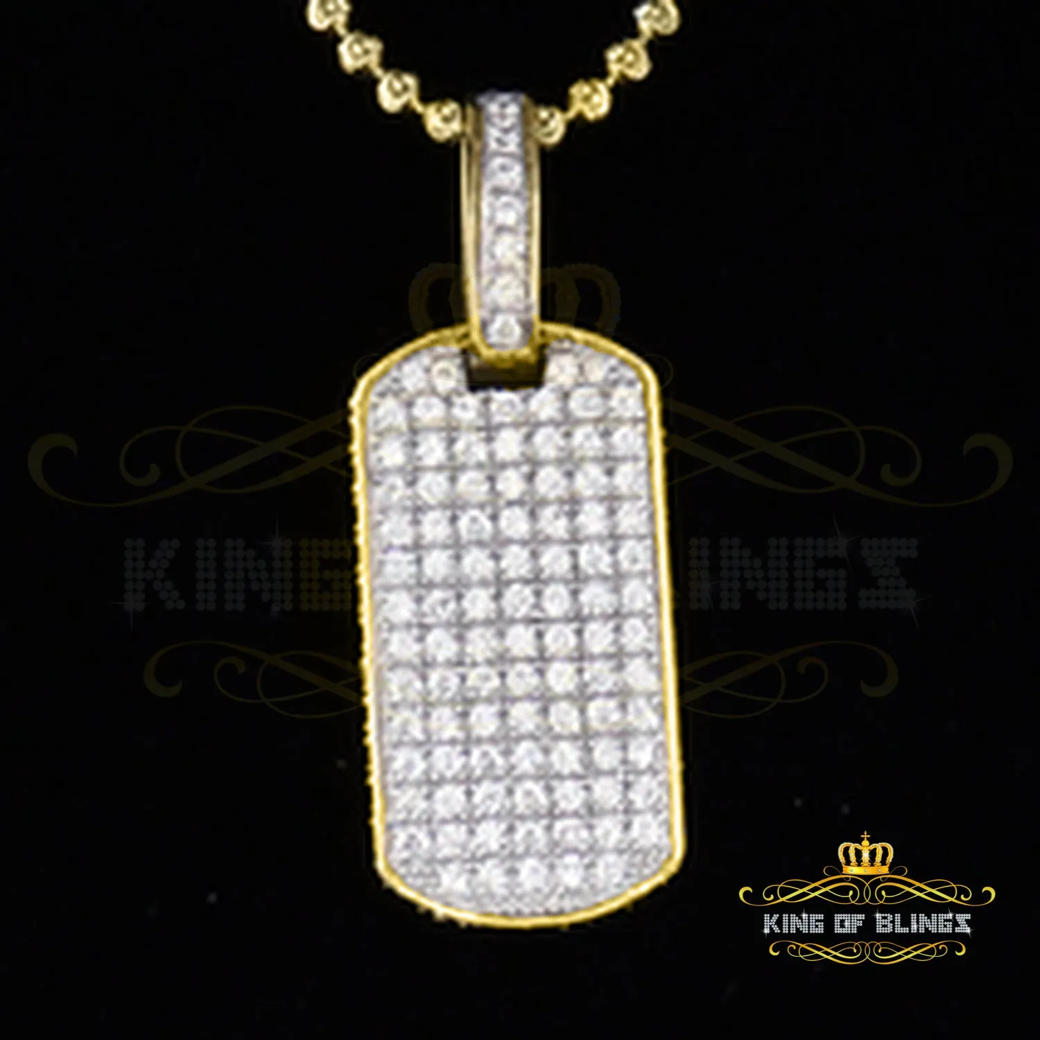 King Of Bling's King of Bling Yellow Sterling Silver Dog Tag Pendant with 2.80ct Cubic Zirconia